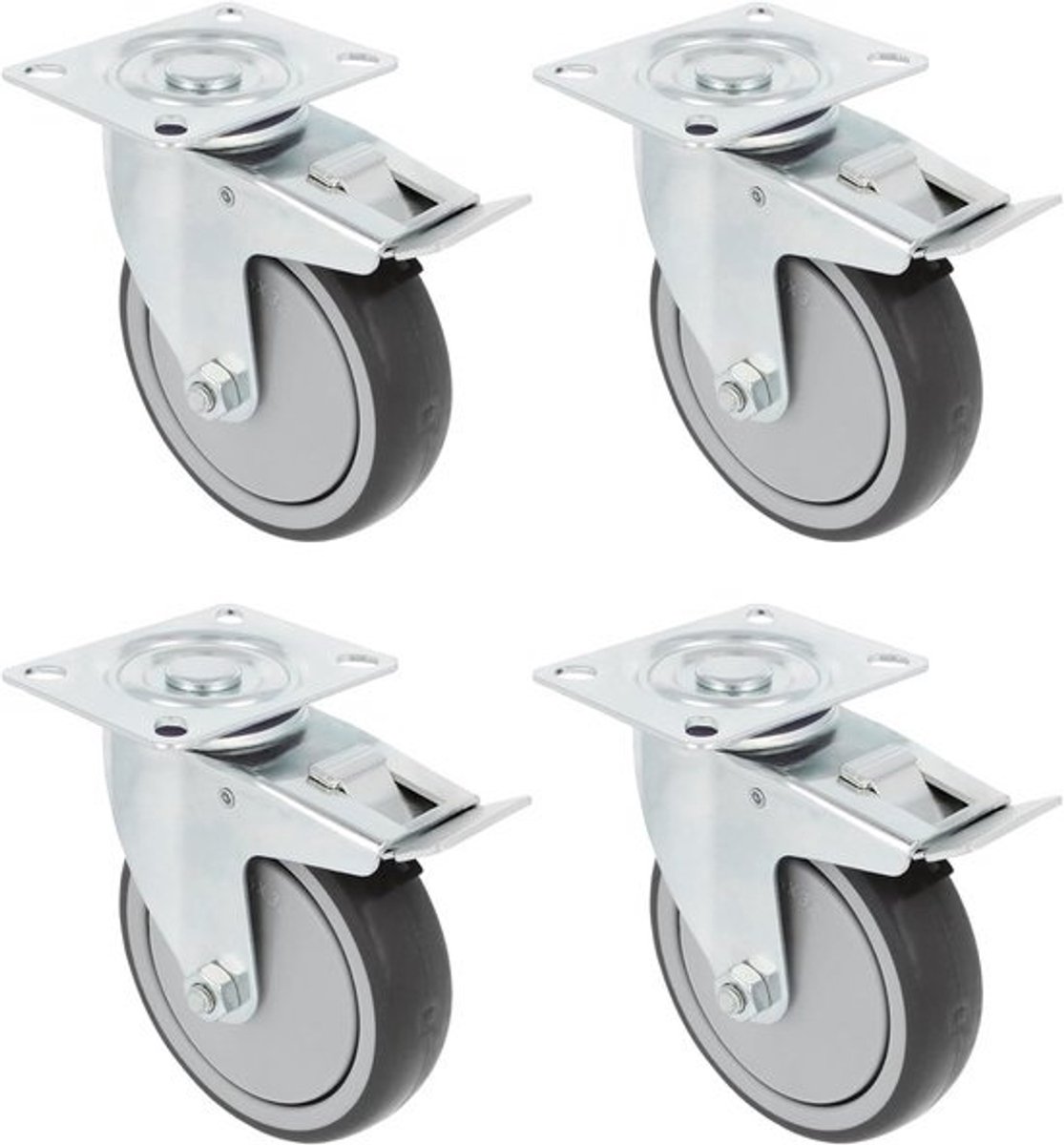 Set van 4 zwenkwielen - 100 mm - Met rem - Meubelwielen voor zware lasten