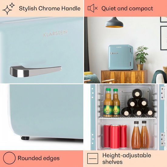 Klarstein Minibar minikoelkast voor kamers, 48 ​​liter minikoelkast voor drankjes en cosmetica, kleine , kleine en stille koelkast, verstelbaar schap, kleine huidverzorgingskoelkast 0-10 °C - Mini Koelkast - 48L - Mini Fridge van Klarstein — afbeelding 5