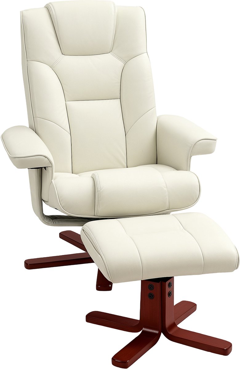Relaxfauteuil met Voetenbank - TV Fauteuil - Relaxstoel met Ligfunctie - Draaibare Slaapfauteuil - Comfortabele Lees- en Slaapstoel voor Woonkamer en Slaapkamer - Crèmewit
