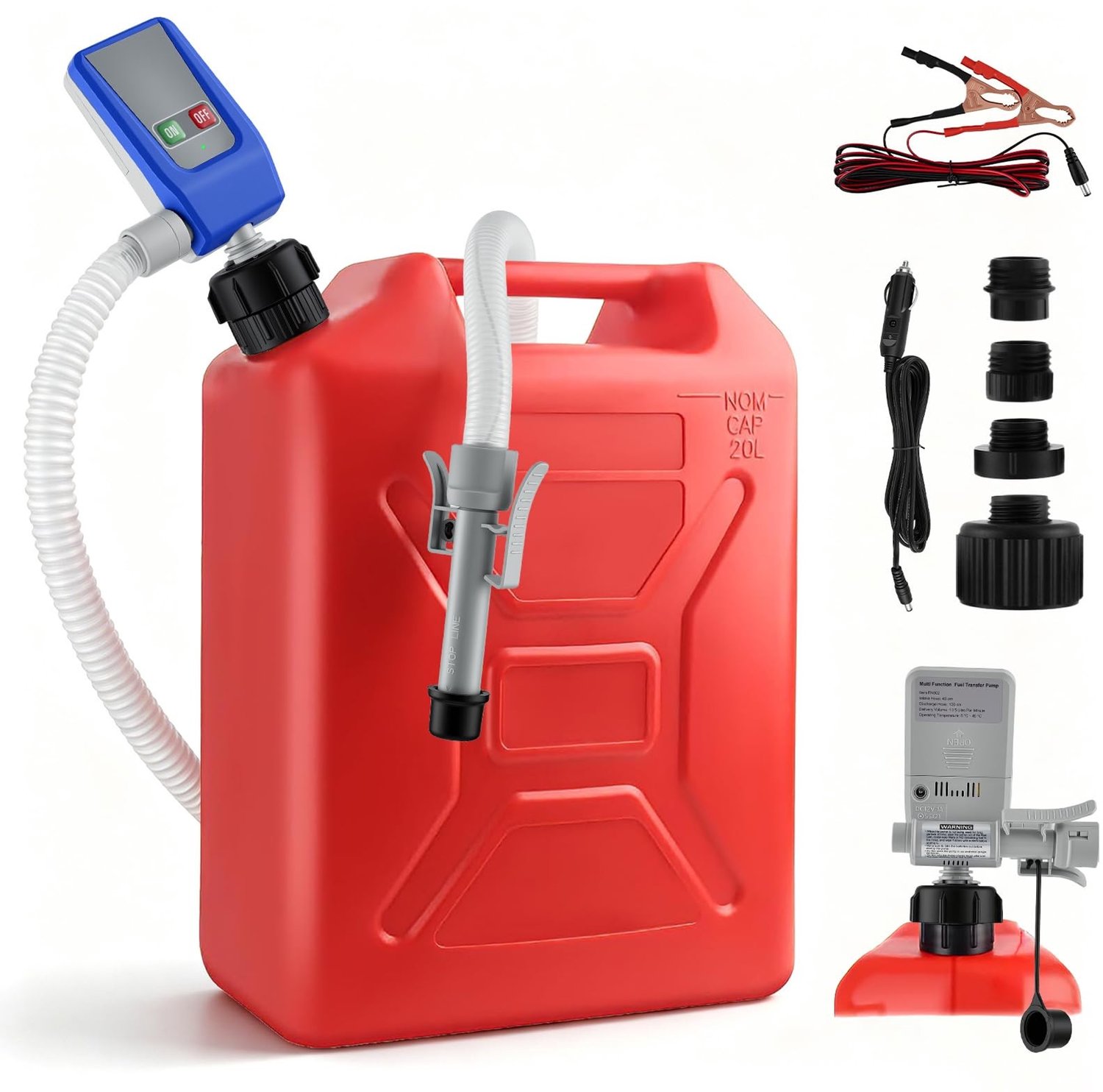 Elektrische Brandstofpomp 12V met Auto Stop Sensor en 4 Adapters