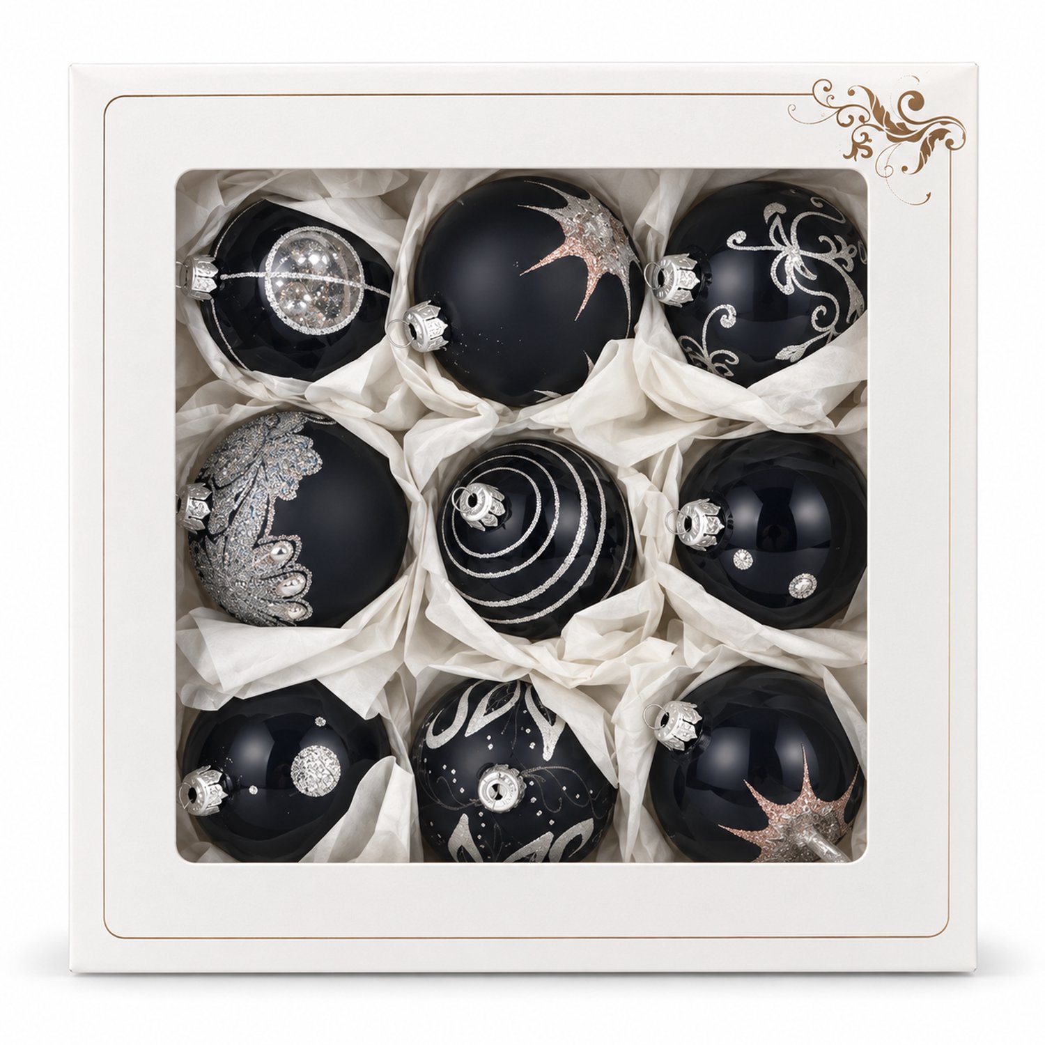ZoeZo Design - 9 stuks - kerstbal - zwart - zilver