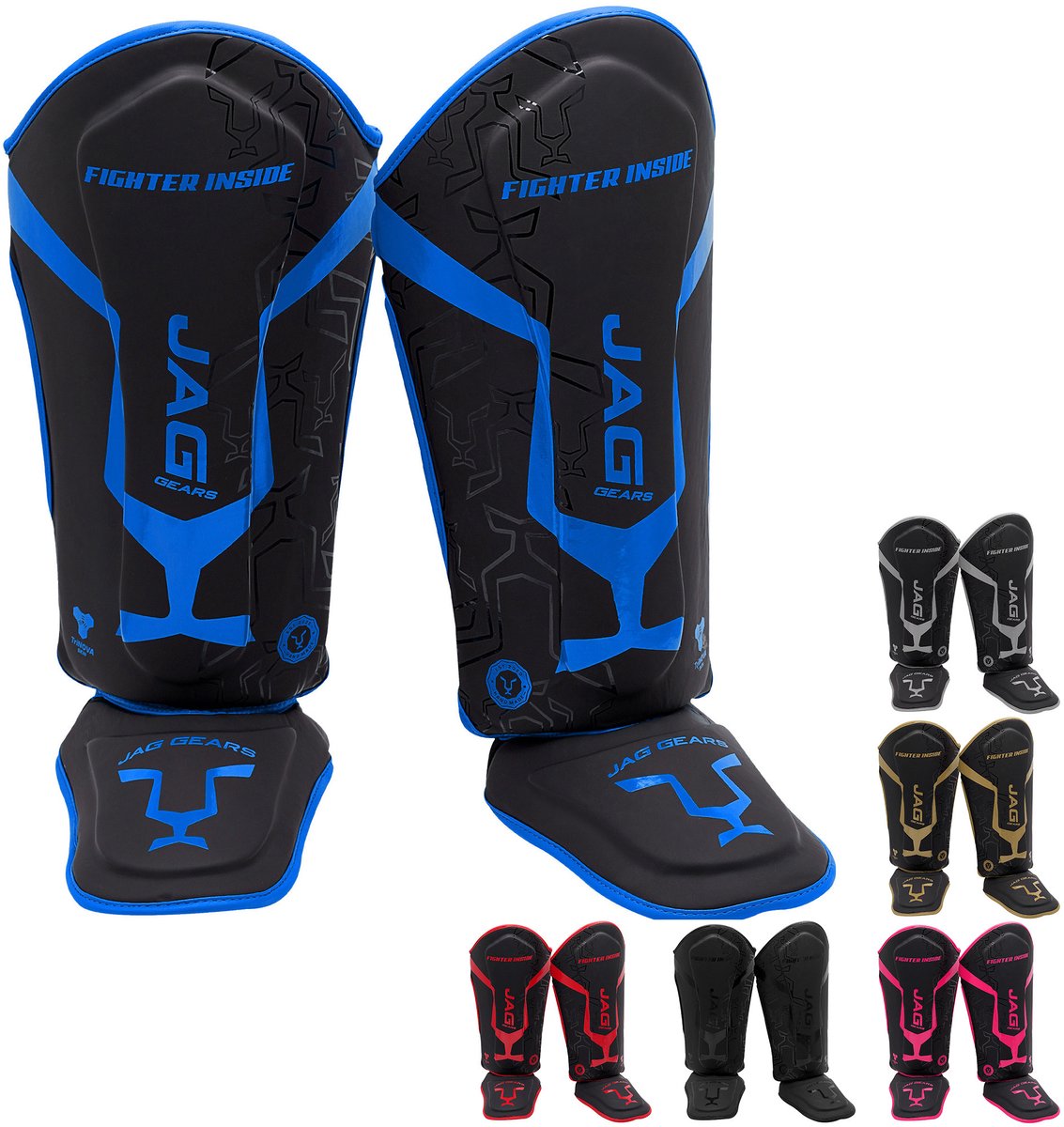 JAG Gears Alfa Scheenbeschermers - Kickboksen - MMA - Training - Synthetisch leer - Blauw - Maat - XL