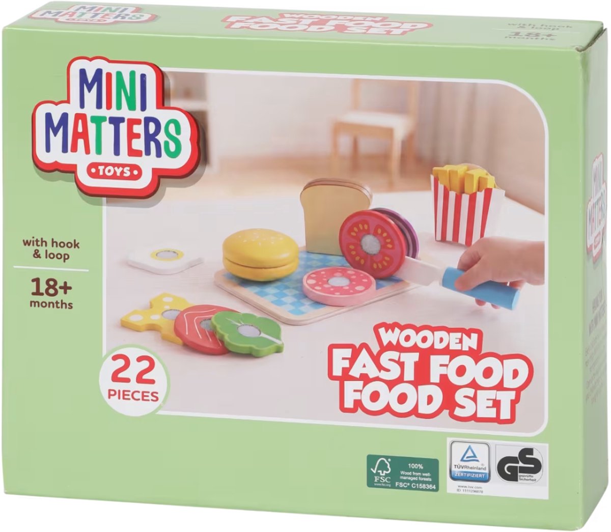 Mini Matters houten etenswaren speelset - Met klittenband - Stimuleert fantasierijk spelen