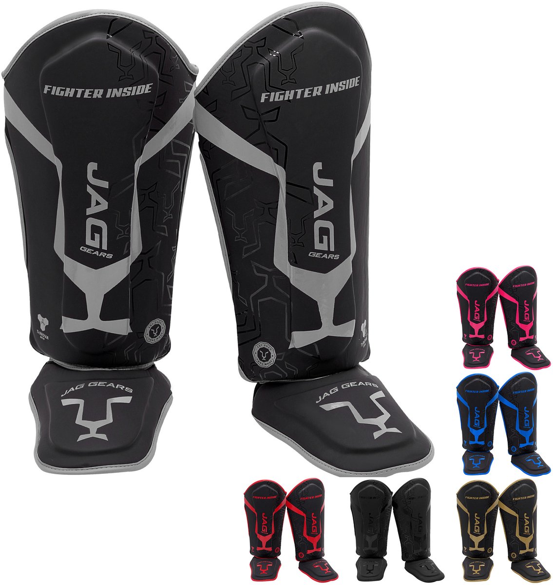 JAG Gears Alfa Scheenbeschermers - Kickboksen - MMA - Training - Synthetisch leer - Zilver - Maat - S