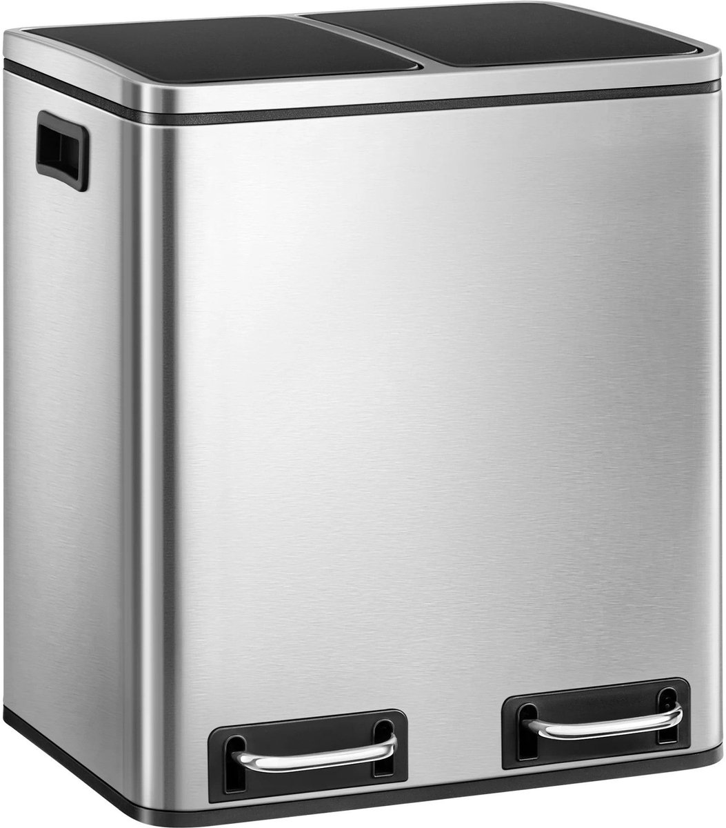 Tremeo Prullenbak - Pedaalemmer - Afvalbak - Vuilnisbak - 30L - Zilver - Afzonderlijke deksels - Softclose sluiting - Praktisch