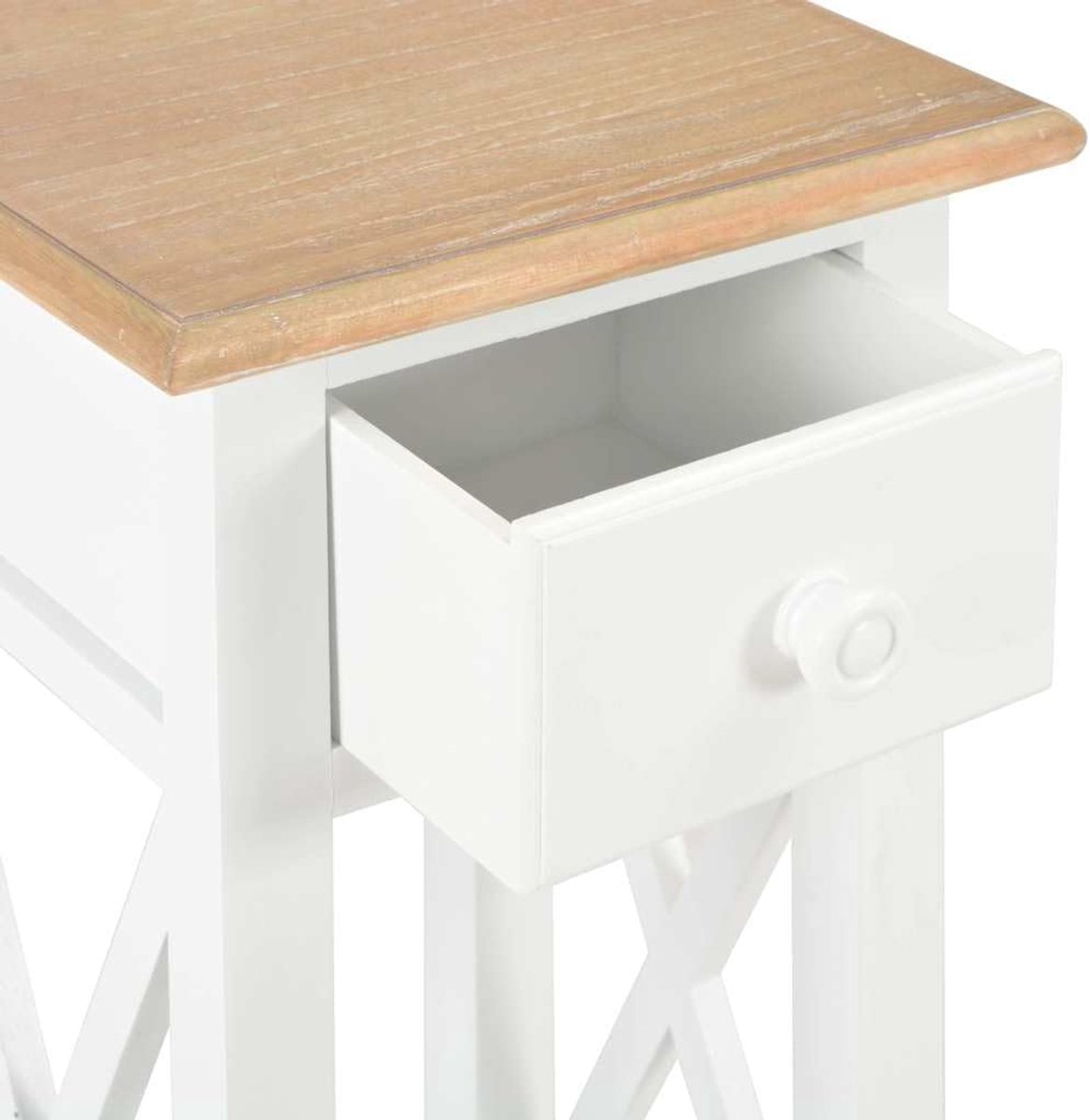 Witte bijzettafel van grenenhout met lade, 27 x 27 x 65,5 cm