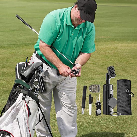 Golf Reinigingsgereedschapsset, Multifunctionele Golfaccessoires, Golfclub, Borstel, Groefreiniger met Golfdoek, Karabijnhaak, Groefslijper voor Racketoppervlakken, Groeven voor Mannen van GOLF — afbeelding 5