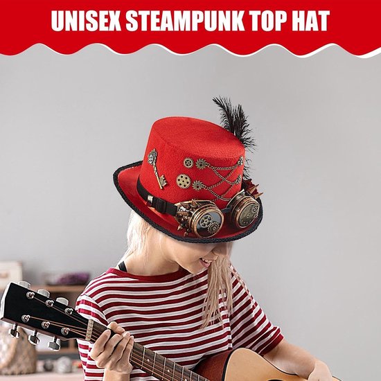 Steampunk cilinderhoed, steampunk hoofddeksel met veiligheidsglazen, verstelbare vilten hoofdbedekking, accessoires voor mannen, vrouwen, volwassenen, jongeren — afbeelding 2