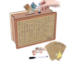Spaarpot Funmo Spaarpot met teller spaarpot met cijfers aankruisen spaarpot hout herbruikbare spaarpot met spaardoel en cijfers om aan te kruisen, spaarpot met pen (a)