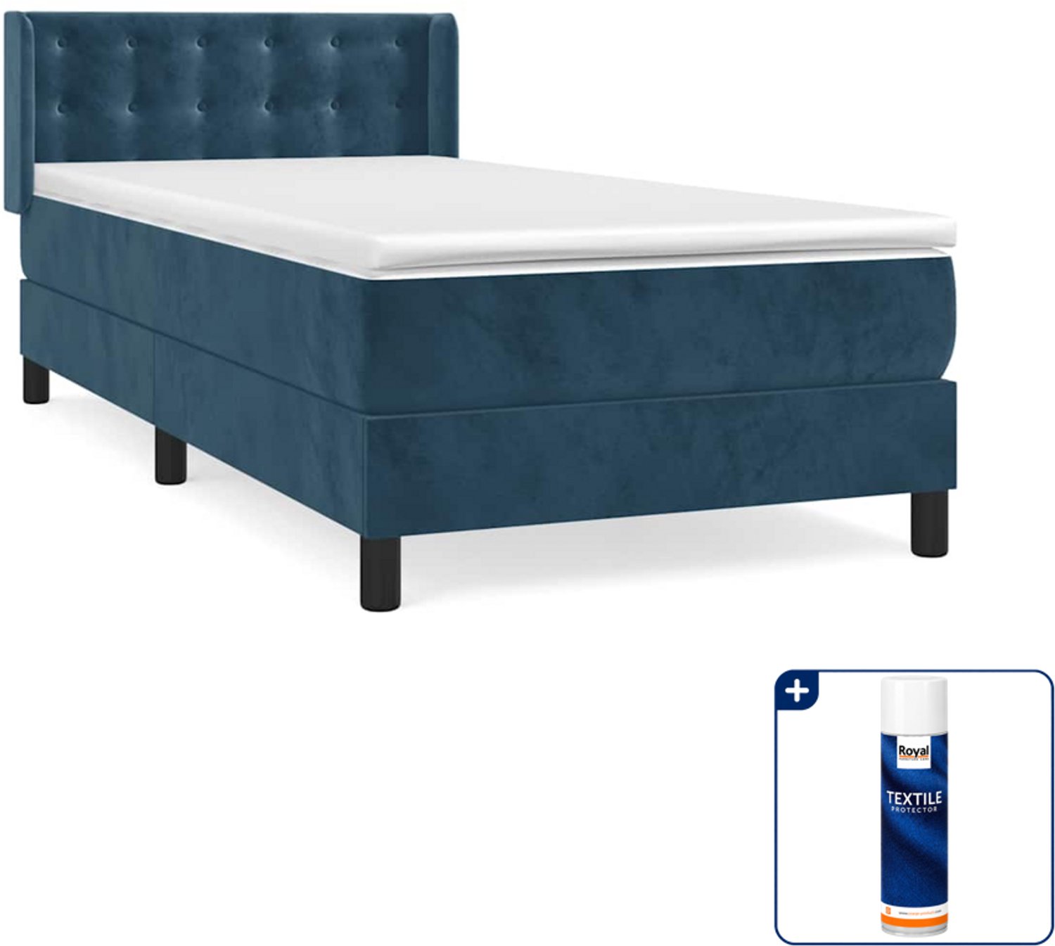 vidaXL boxspring met matras - 90 x 200 cm - fluweel - donkerblauw - Inclusief textielbeschermer 500 ml