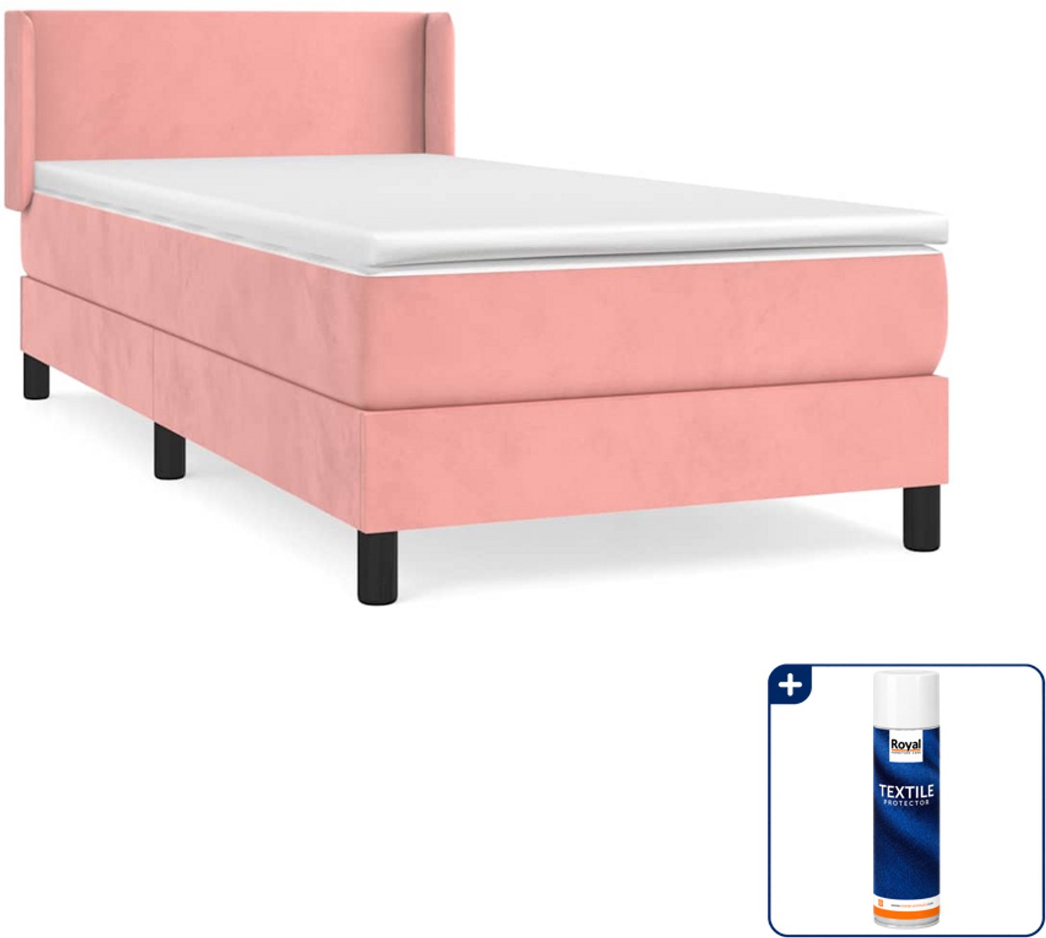 vidaXL boxspring met matras 80 x 200 cm - fluweel - roze - Inclusief textielbeschermer 500 ml