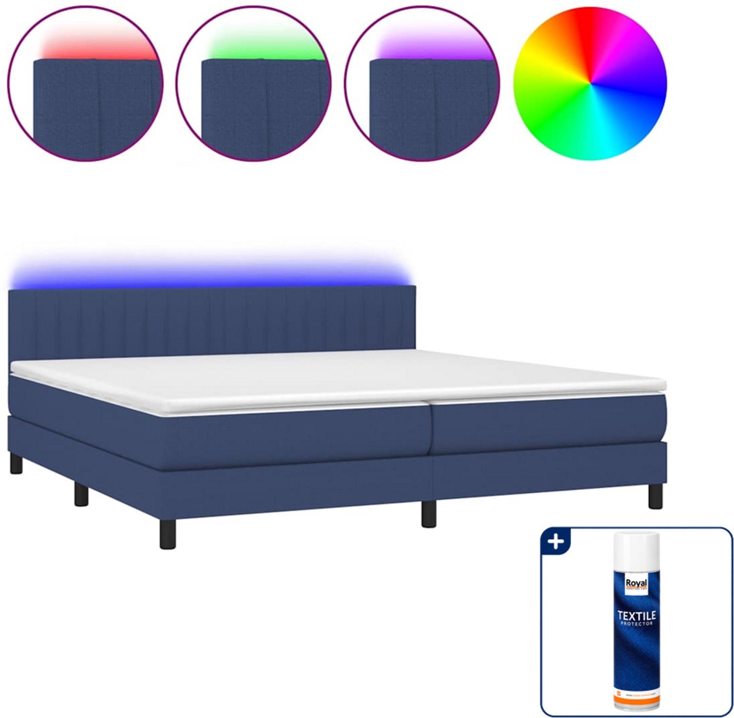 vidaXL Boxspring met matras en LED - Super kingsize - blauw - Inclusief textielbeschermer 500 ml