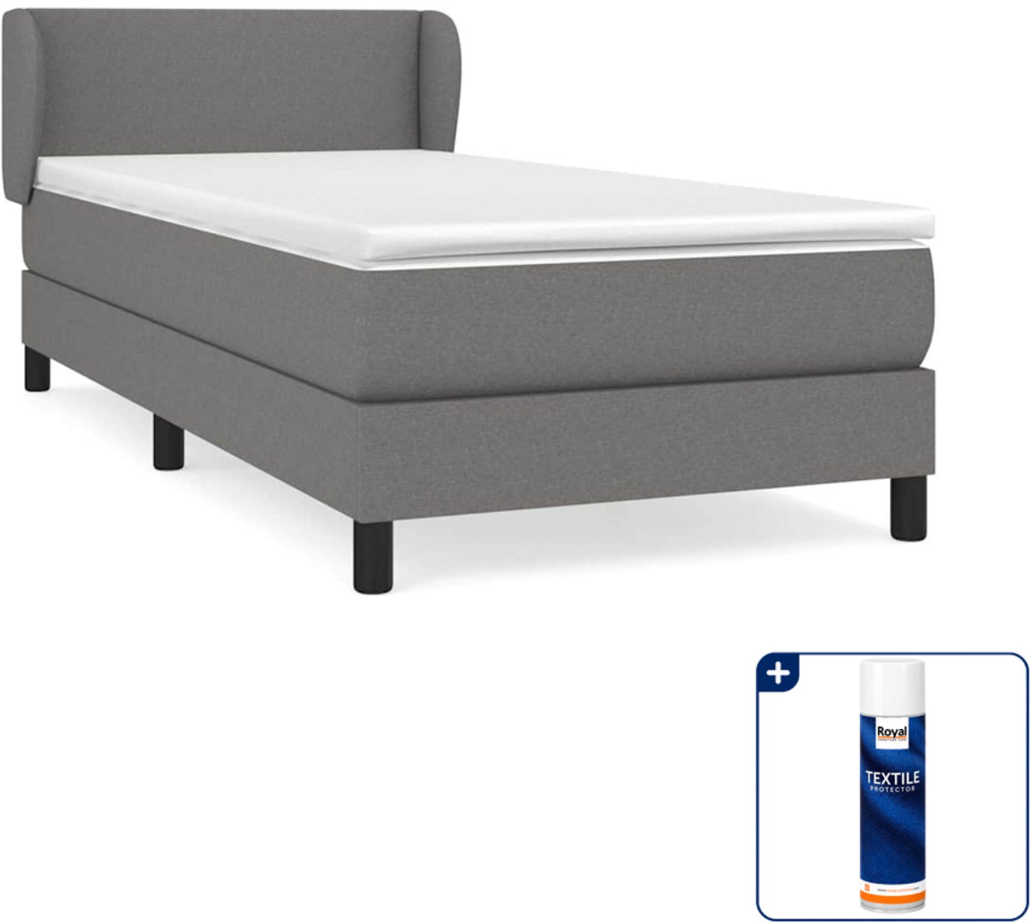 vidaXL Boxspring met matras - 90 x 190 cm - donkergrijs - Inclusief textielbeschermer 500 ml