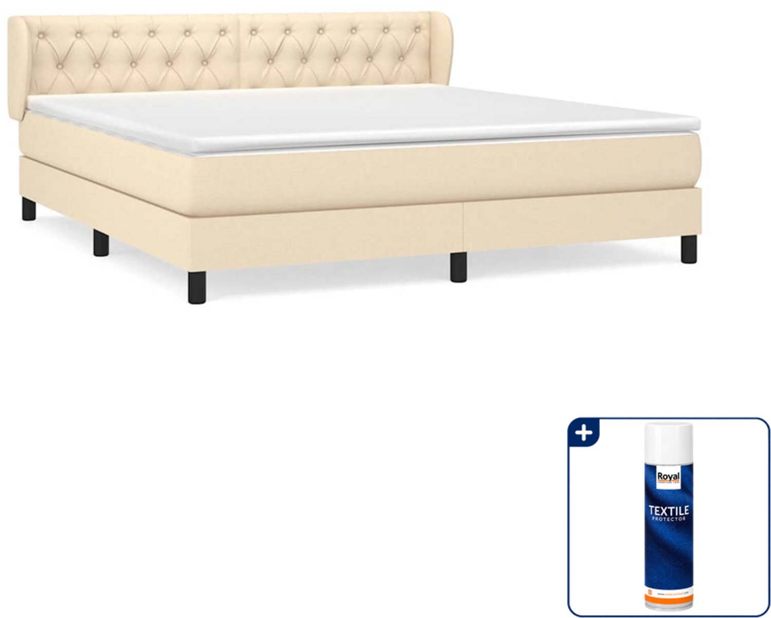 vidaXL boxspring - Queensize 160 x 200 cm - stof - crème - Inclusief textielbeschermer 500 ml