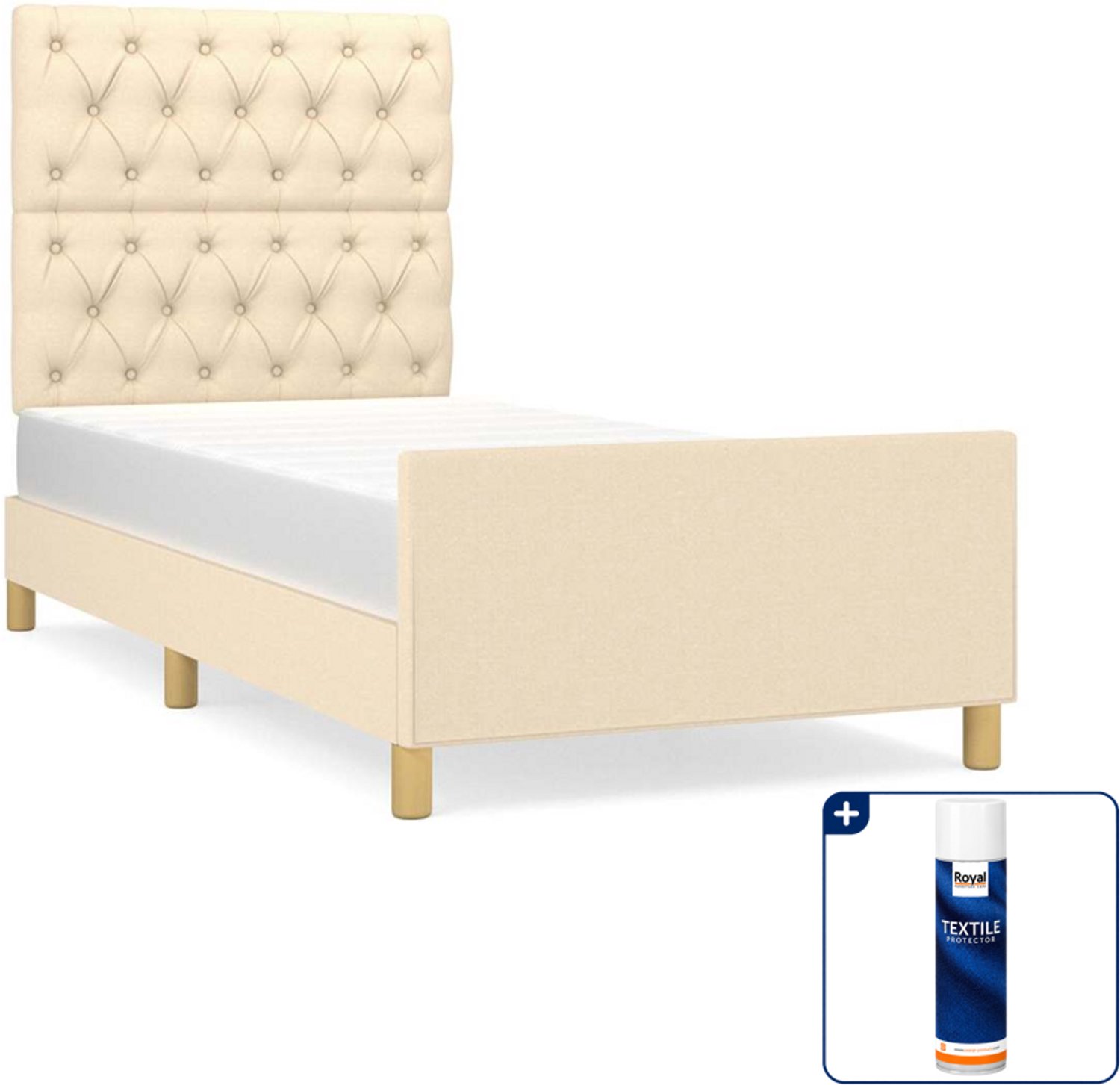 vidaXL bedframe - 80 x 200 cm - stof - crème - Inclusief textielbeschermer 500 ml