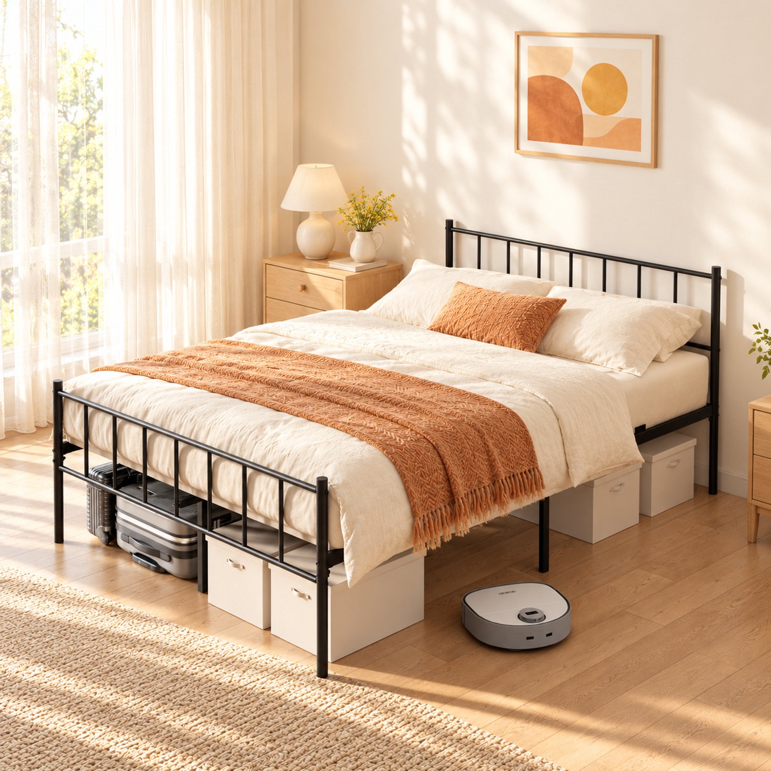 Auralum max KUTAS Metalen bedframe 140x200 cm - Minimalistisch - Met Hoofdeinde - Anti Slip - Stevig - Roestvrij - Tweepersoonsbed - Zwart Zwart metalen bedframe