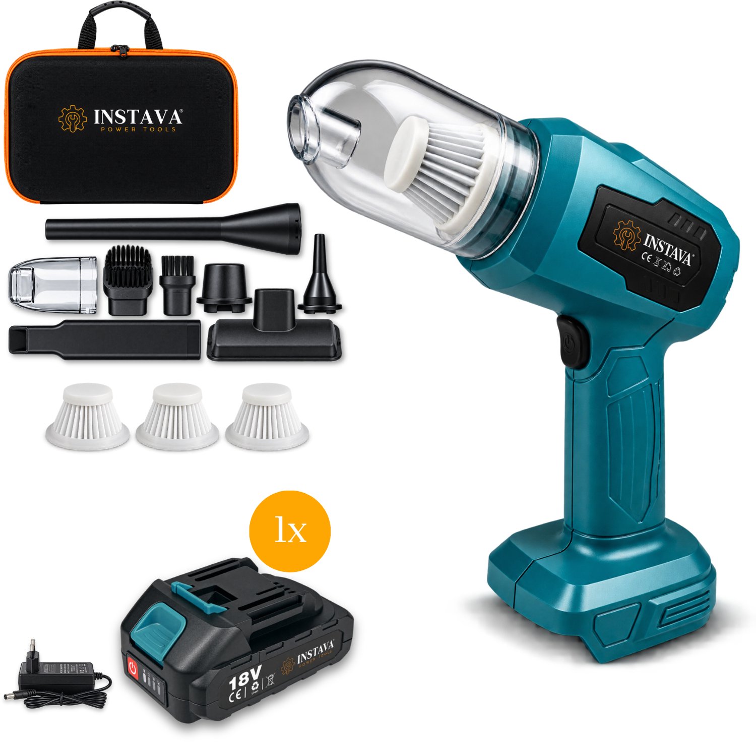 Instava Accu Auto Stofzuiger incl. 1x Accu (2.0Ah) - Geschikt voor Makita 18v Accu - Handstofzuiger Draadloos - Autostofzuiger - Kruimeldief - Mini Stofzuiger Auto stofzuiger 1x Accu