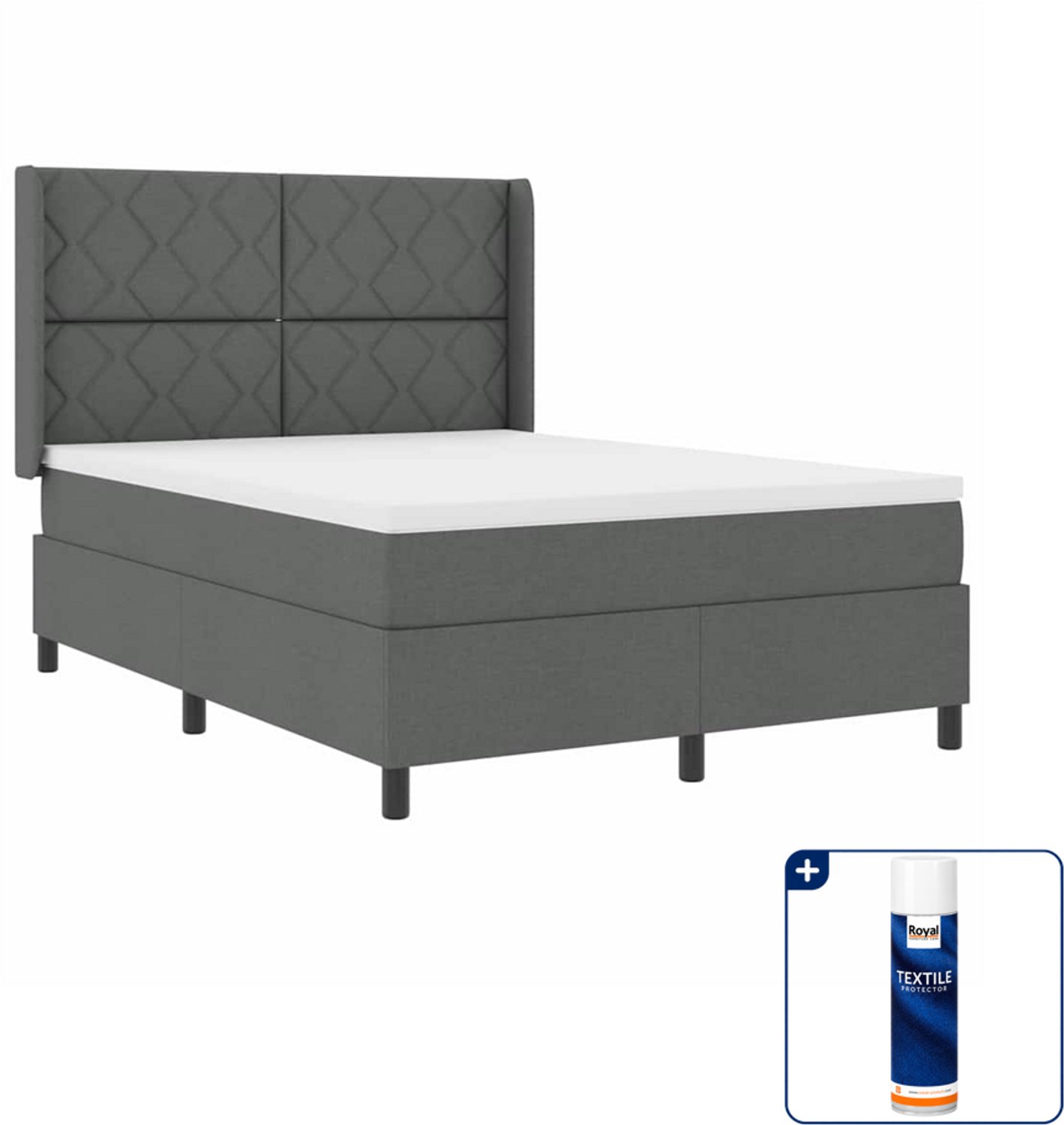 vidaXL LED boxspring Small double - 140 x 200 cm - donkergrijs - Inclusief textielbeschermer 500 ml