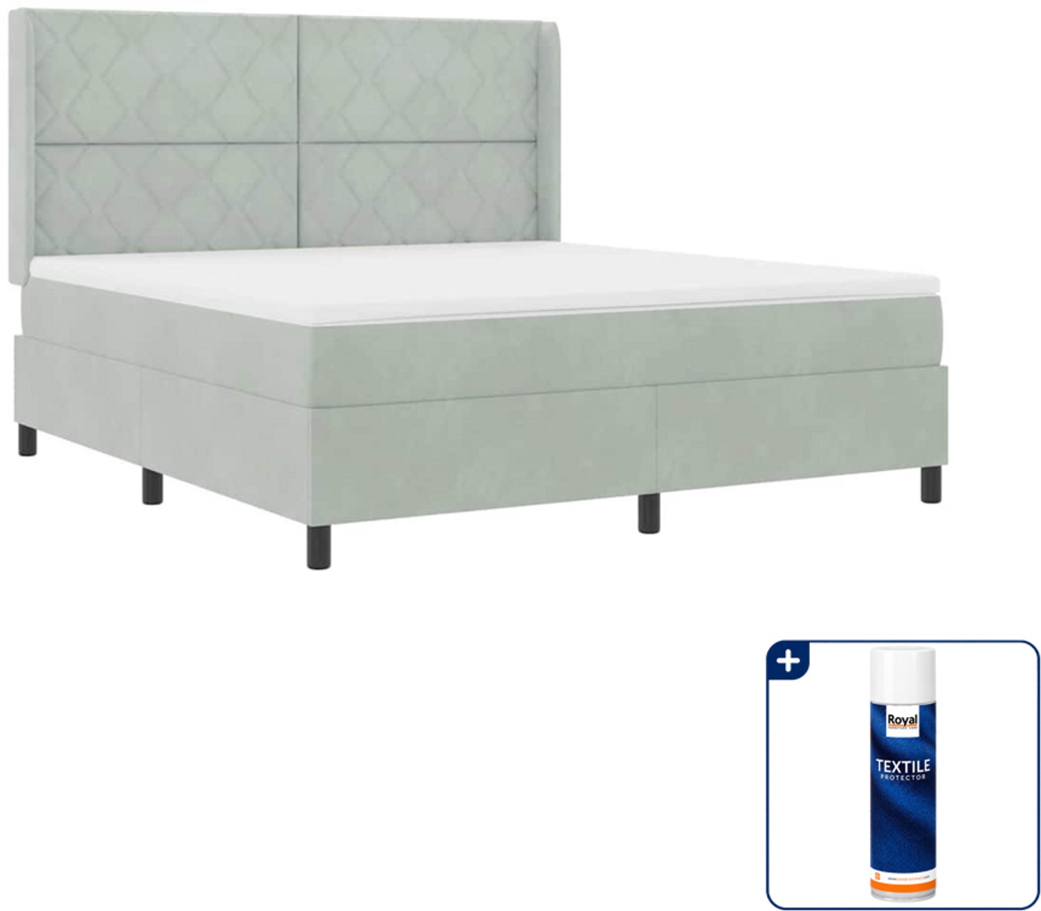 vidaXL Kingsize boxspringbed - 180 x 200 cm - lichtgrijs - Inclusief textielbeschermer 500 ml