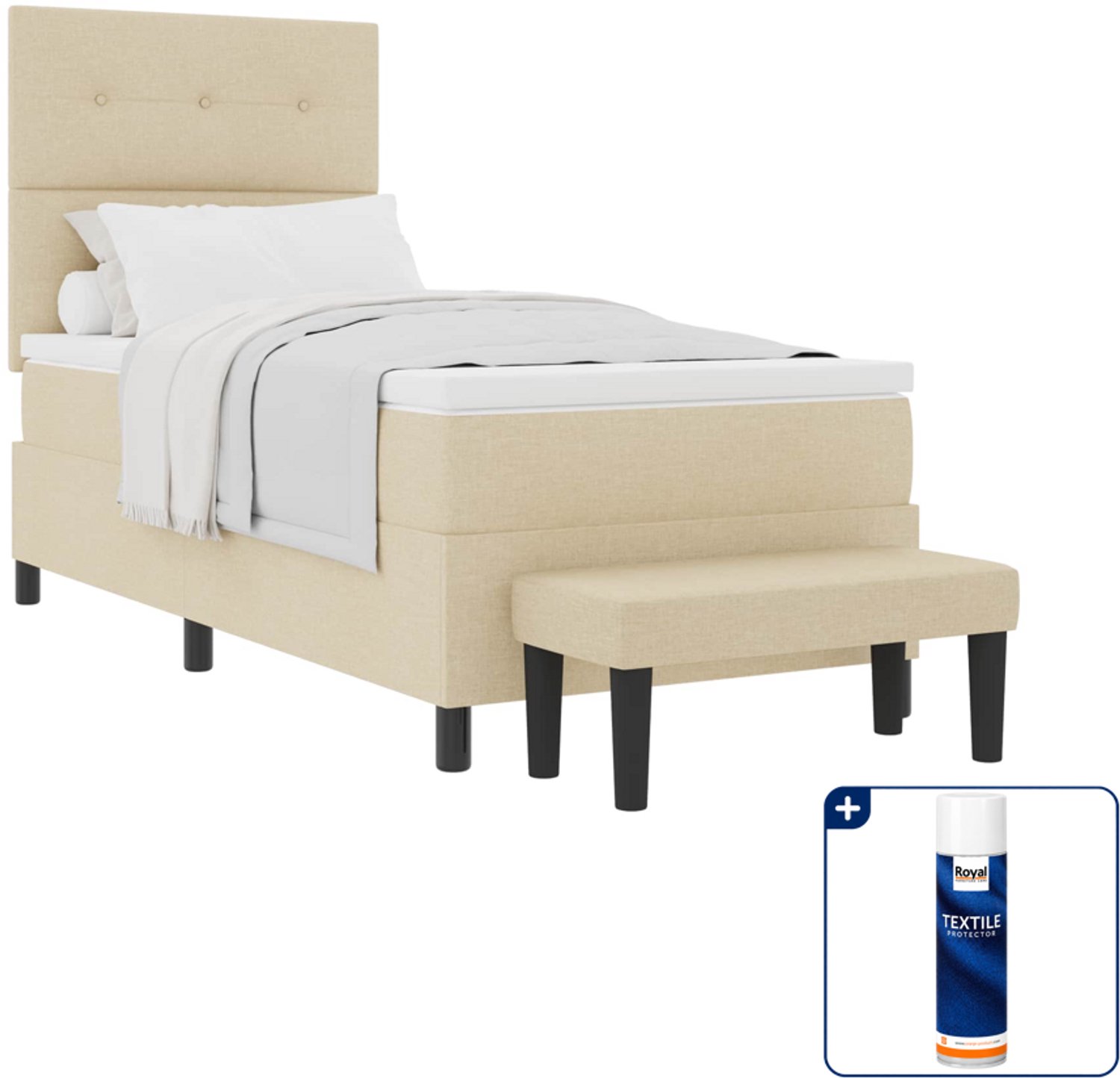 vidaXL boxspringbed - 100 x 200 cm - stof - crème - Inclusief textielbeschermer 500 ml Bruin