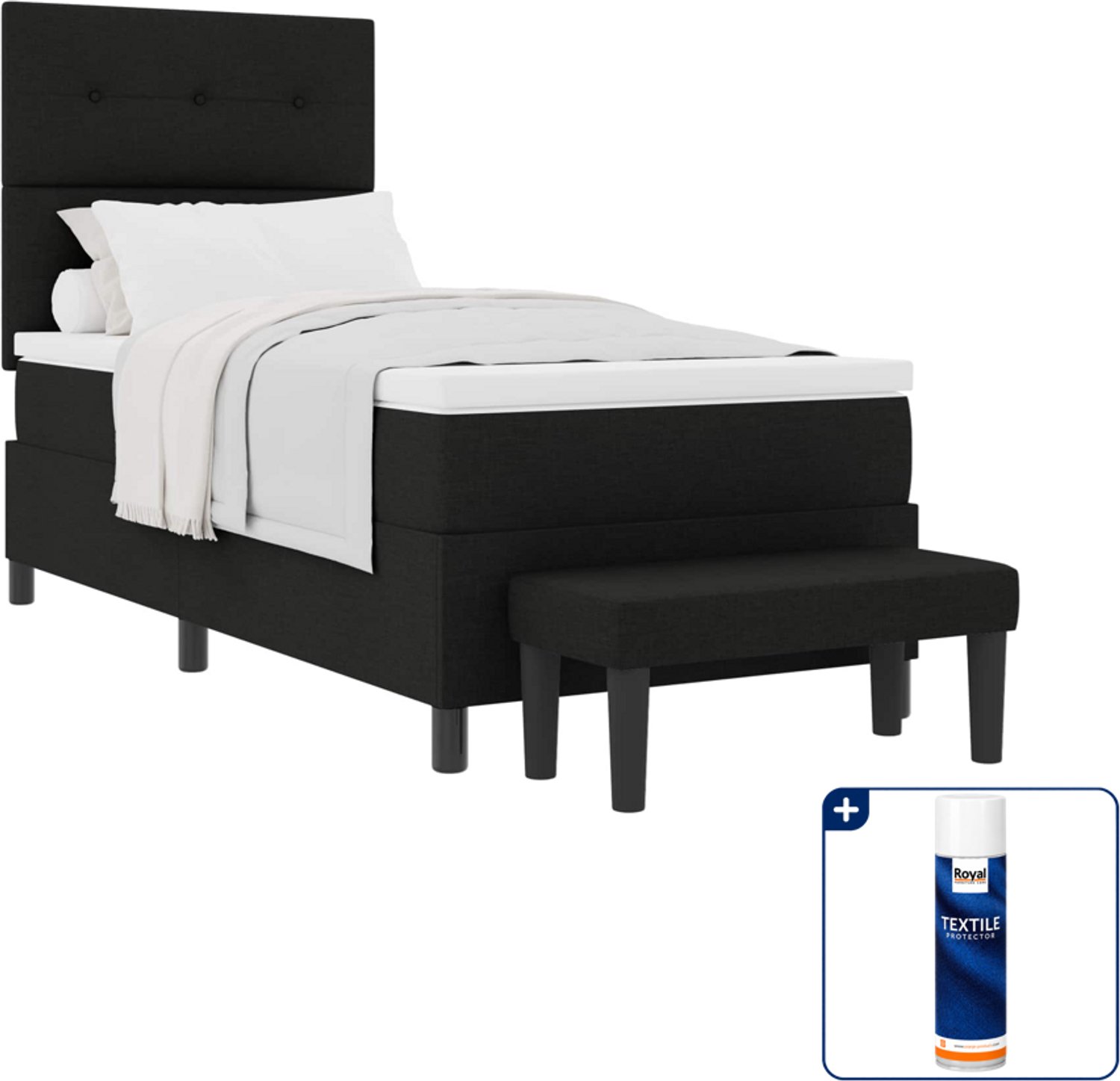 vidaXL boxspringbed - 90 x 200 cm - stof - zwart - Inclusief textielbeschermer 500 ml