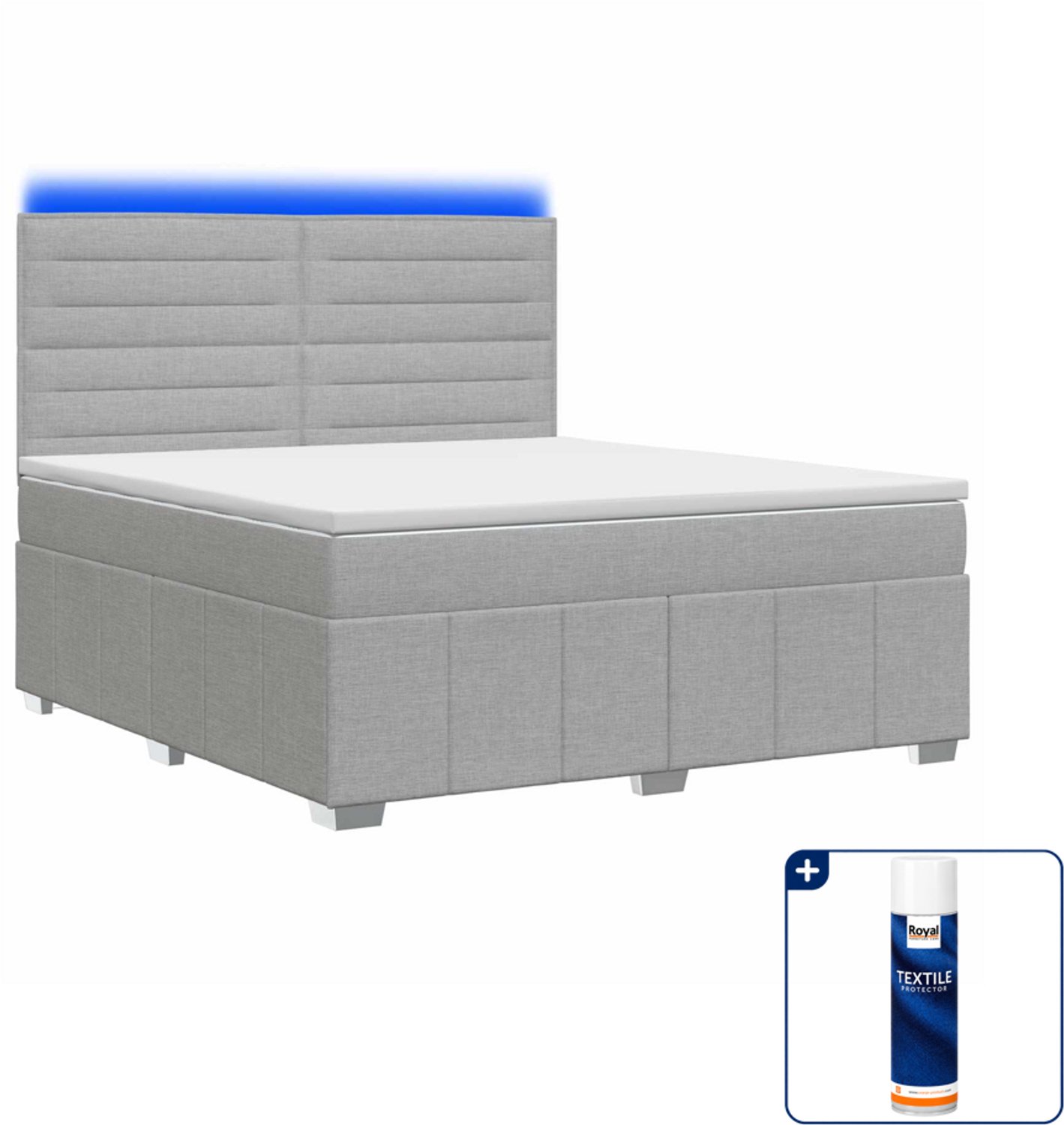 vidaXL LED boxspring Small double - 140 x 200 cm - lichtgrijs - Inclusief textielbeschermer 500 ml