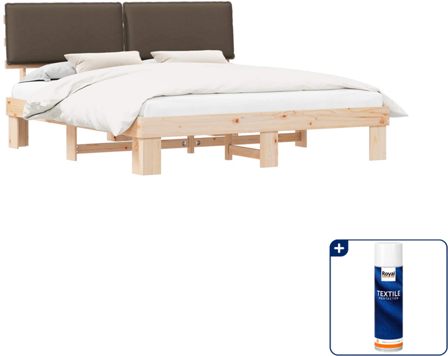 vidaXL Bedframe - Kingsize - 180 x 200 cm - taupe - Inclusief textielbeschermer 500 ml Grijs