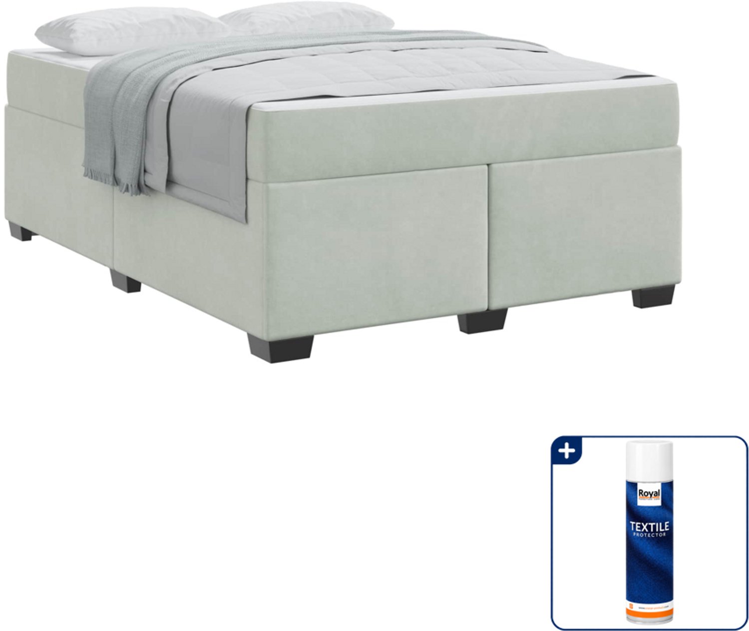 vidaXL bedframe met matras - Queensize - 160 x 200 cm - lichtgrijs - Inclusief textielbeschermer 500 ml