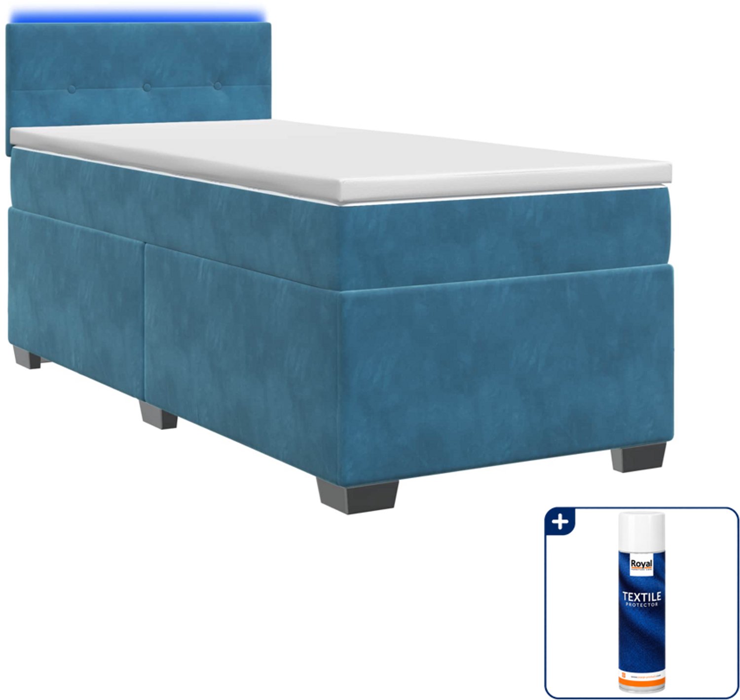 vidaXL boxspring met matras en led - 90 x 190 cm - fluweel - blauw - Inclusief textielbeschermer 500 ml