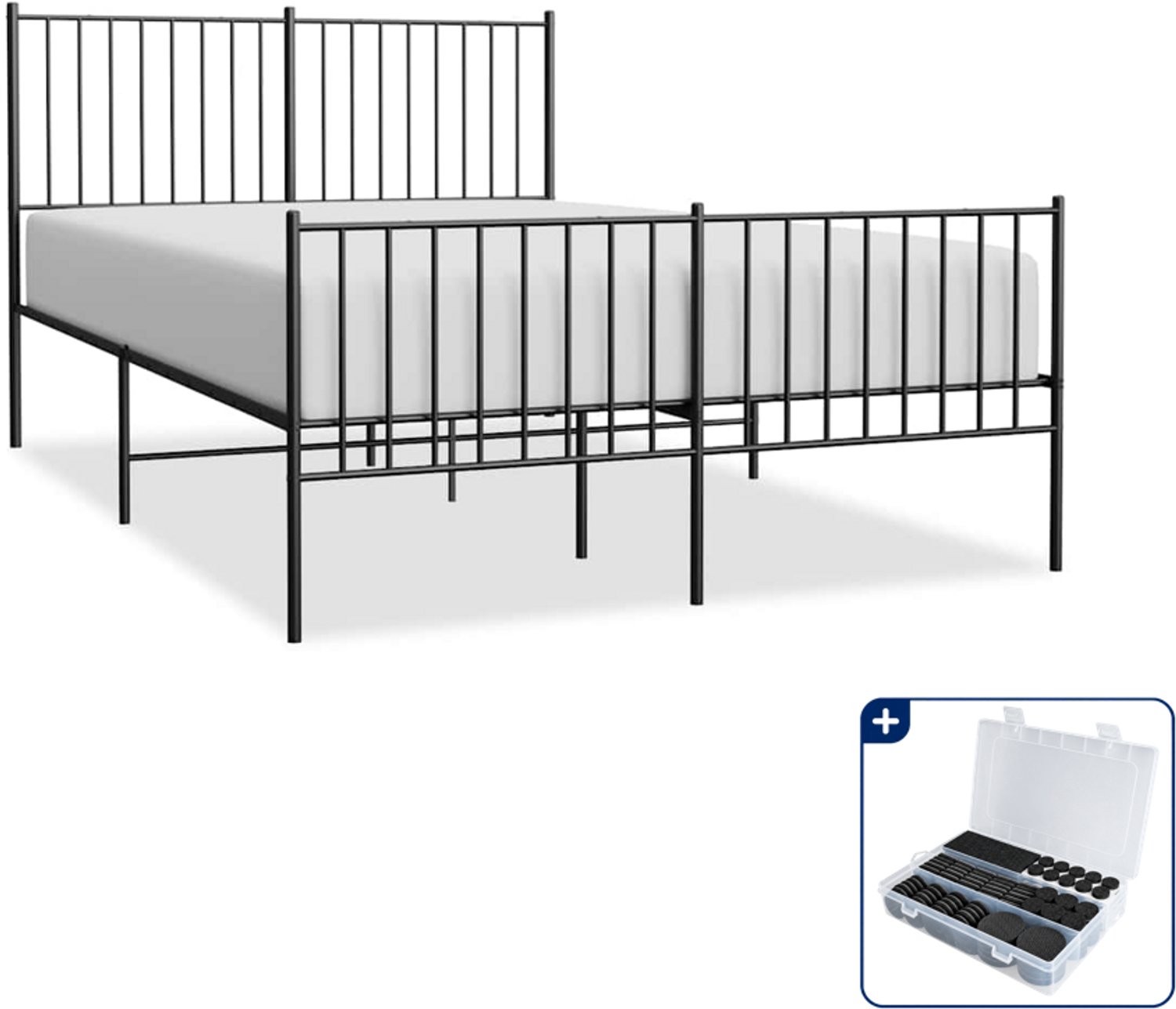 vidaXL bedframe - 135 x 190 cm - metaal - zwart - Inclusief antikrasvilt 177-delig