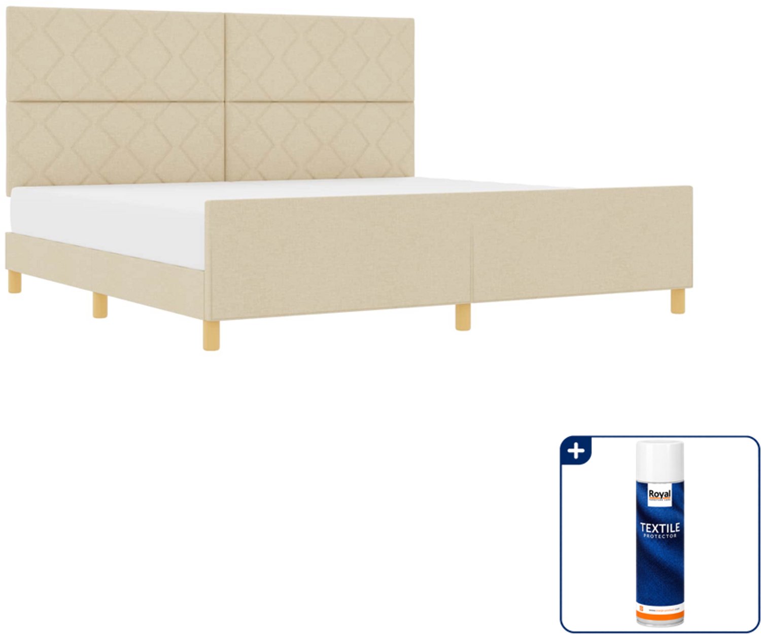 vidaXL Bedframe - 200 x 200 cm - stof - crème - Inclusief textielbeschermer 500 ml Zwart