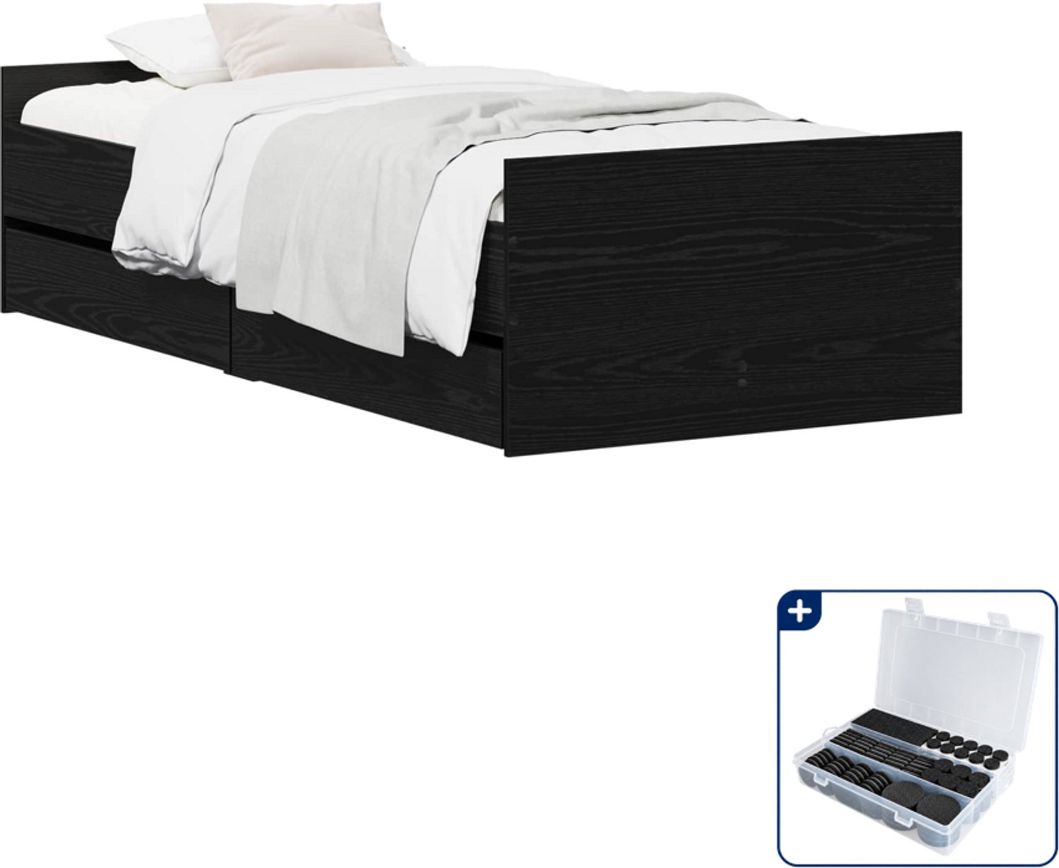 vidaXL bedframe - 100 x 200 cm - bewerkt hout - zwart eiken - Inclusief antikrasvilt 177-delig