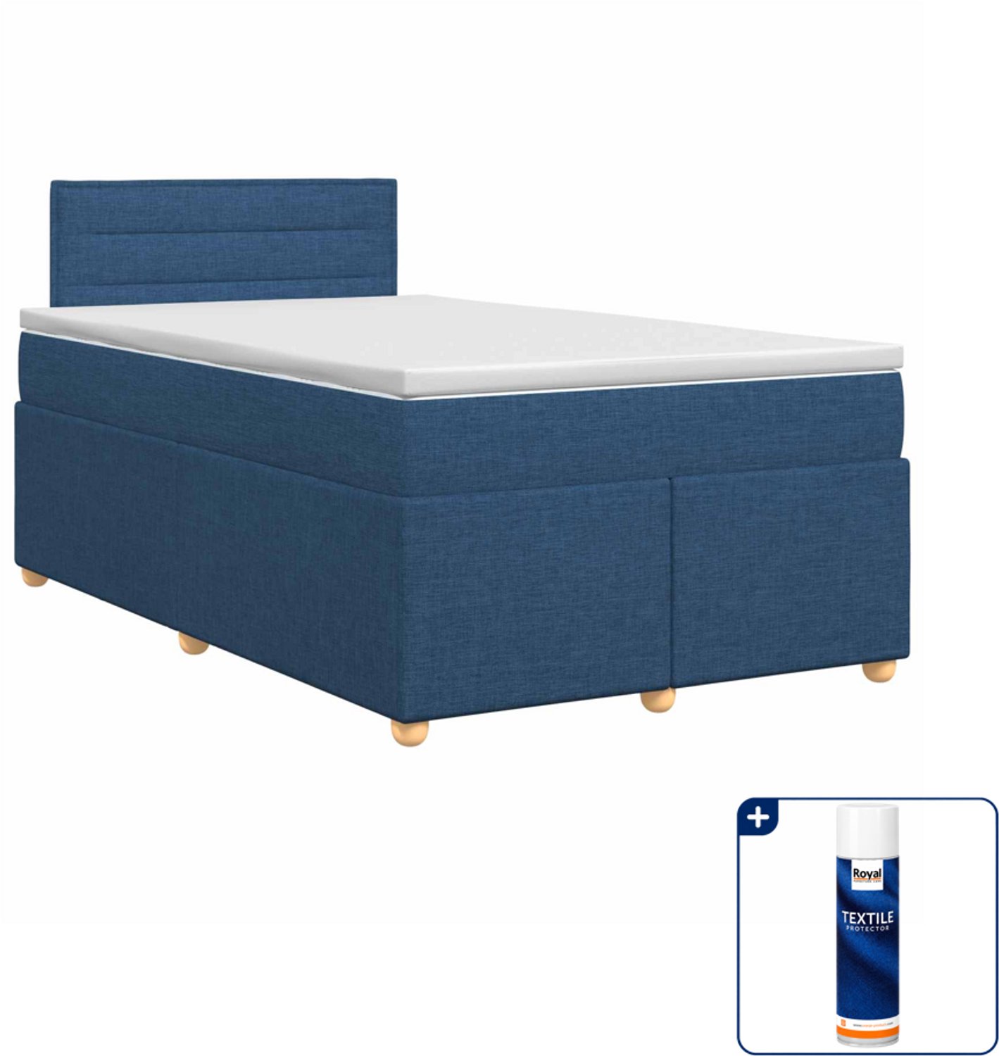 vidaXL boxspringbed - 120 x 190 cm - stof - blauw - Inclusief textielbeschermer 500 ml