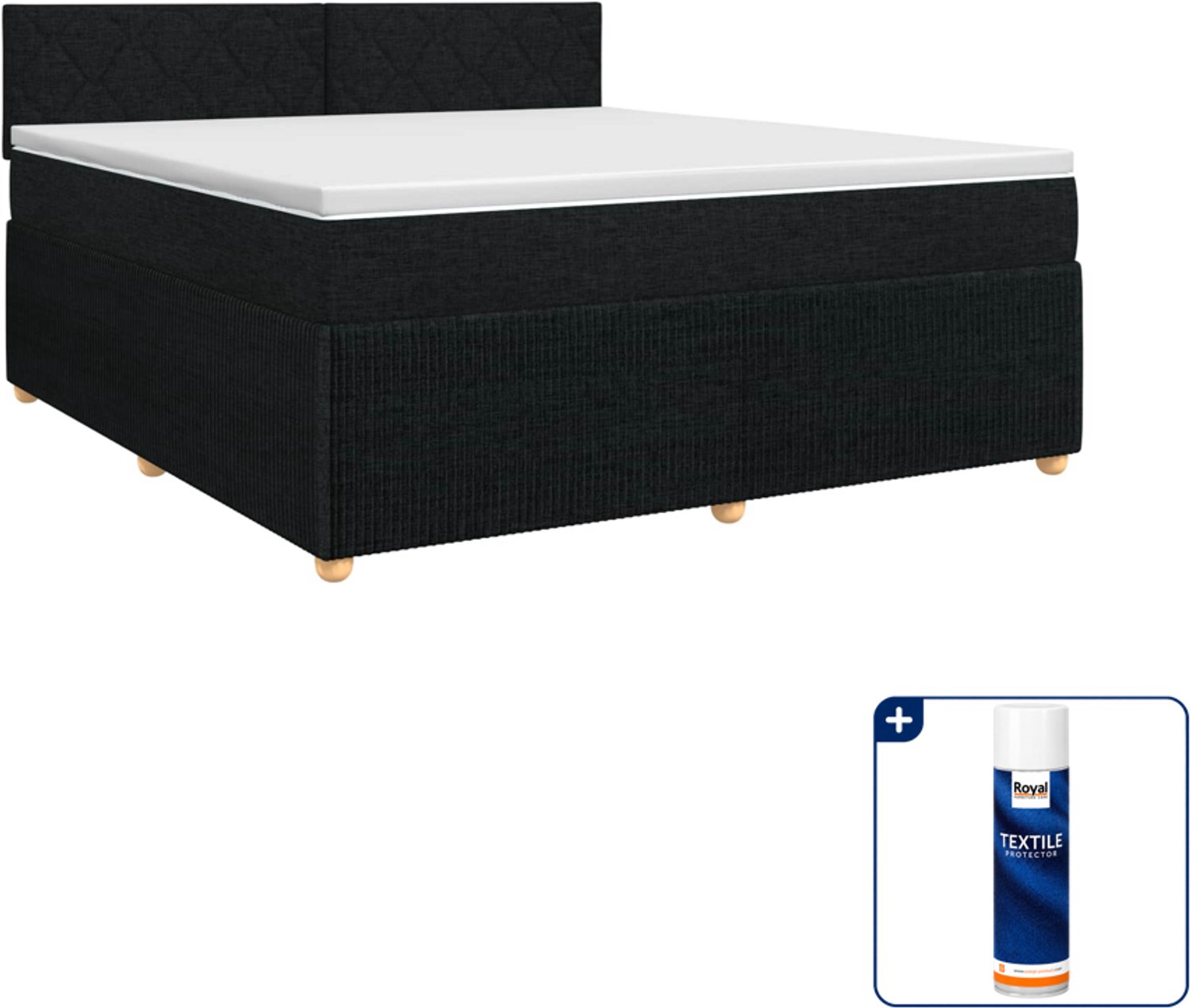 vidaXL boxspringbed - 140 x 190 cm - zwart - Inclusief textielbeschermer 500 ml