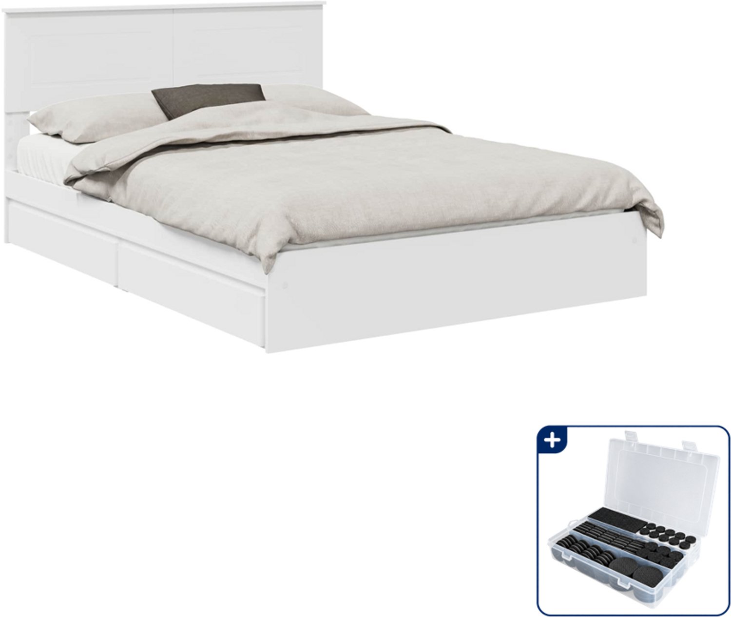 vidaXL bedframe - 140 x 190 cm - bewerkt hout - wit - Inclusief antikrasvilt 177-delig Bruin