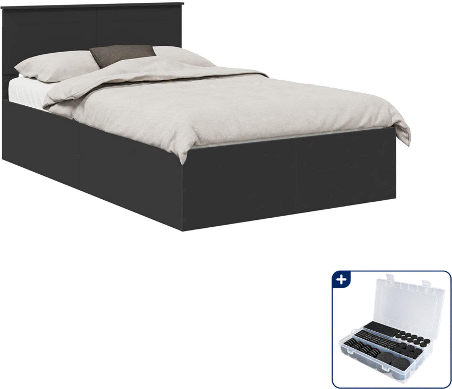 vidaXL bedframe - 120 x 190 cm - bewerkt hout - zwart - Inclusief antikrasvilt 177-delig Wit