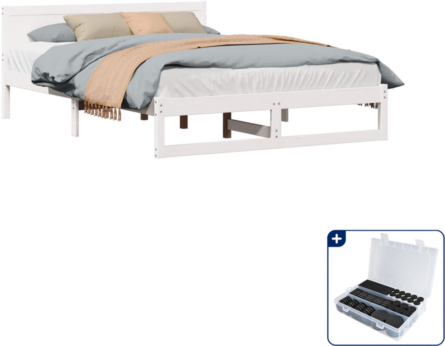 vidaXL Bedframe - Small double - 140 x 200 cm - wit - Inclusief antikrasvilt 177-delig