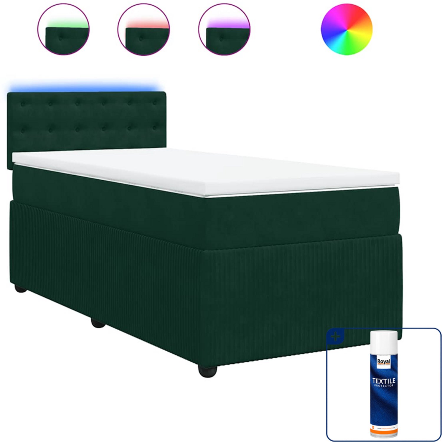vidaXL boxspring met matras - 100 x 200 cm - fluweel - donkergroen - Inclusief textielbeschermer 500 ml