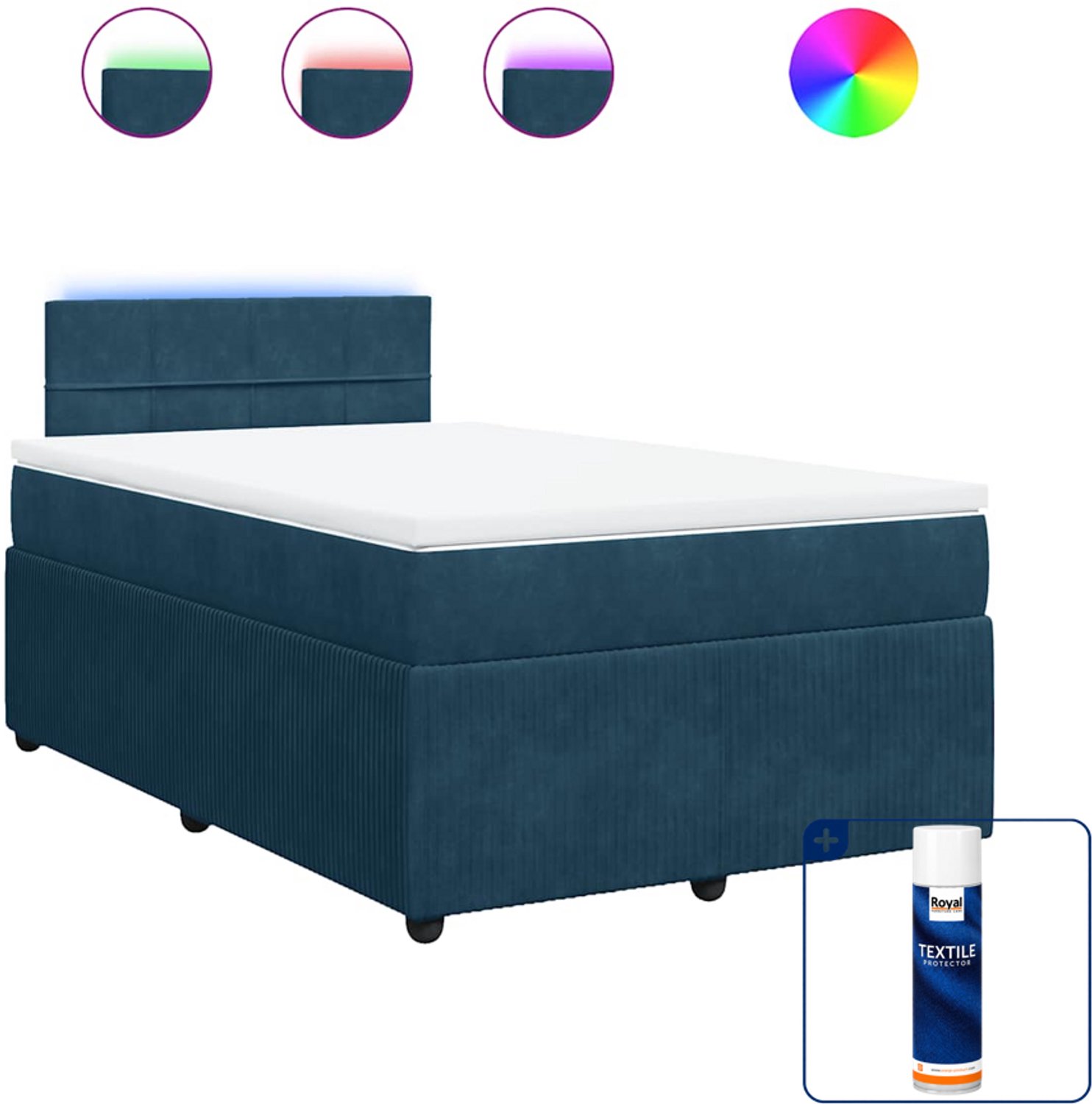 vidaXL boxspring met matras 120 x 200 cm - fluweel - blauw - Inclusief textielbeschermer 500 ml