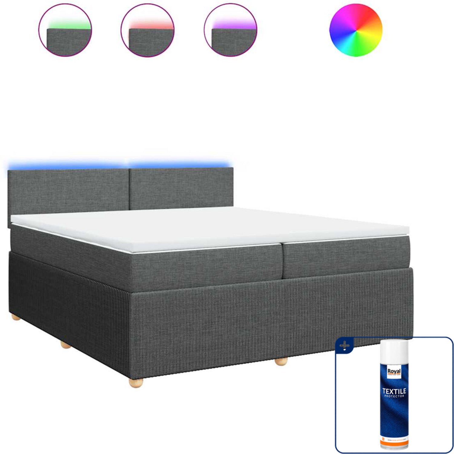 vidaXL boxspring met matras Super kingsize - 200 x 200 cm - donkergrijs - Inclusief textielbeschermer 500 ml