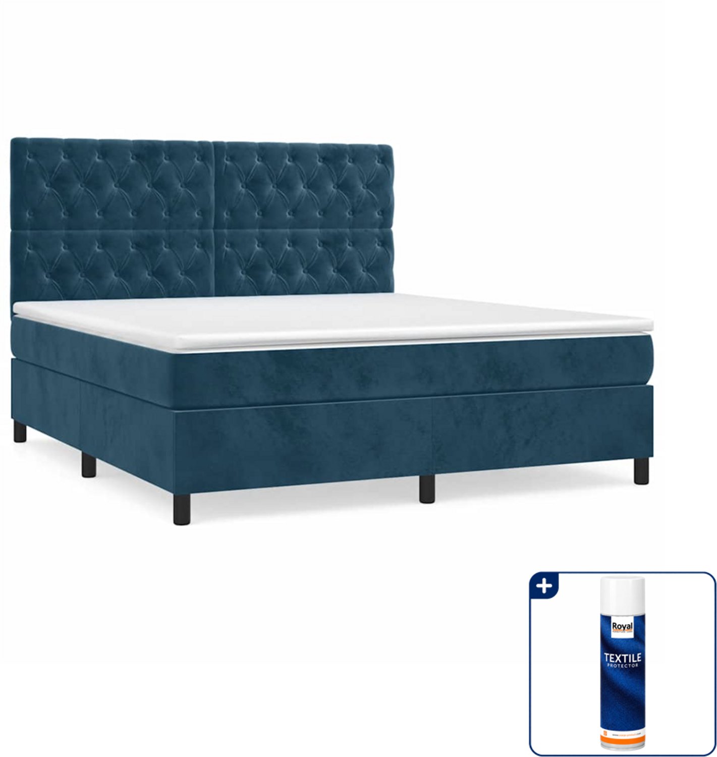 vidaXL boxspring Queensize 160 x 200 cm - fluweel - donkerblauw - Inclusief textielbeschermer 500 ml