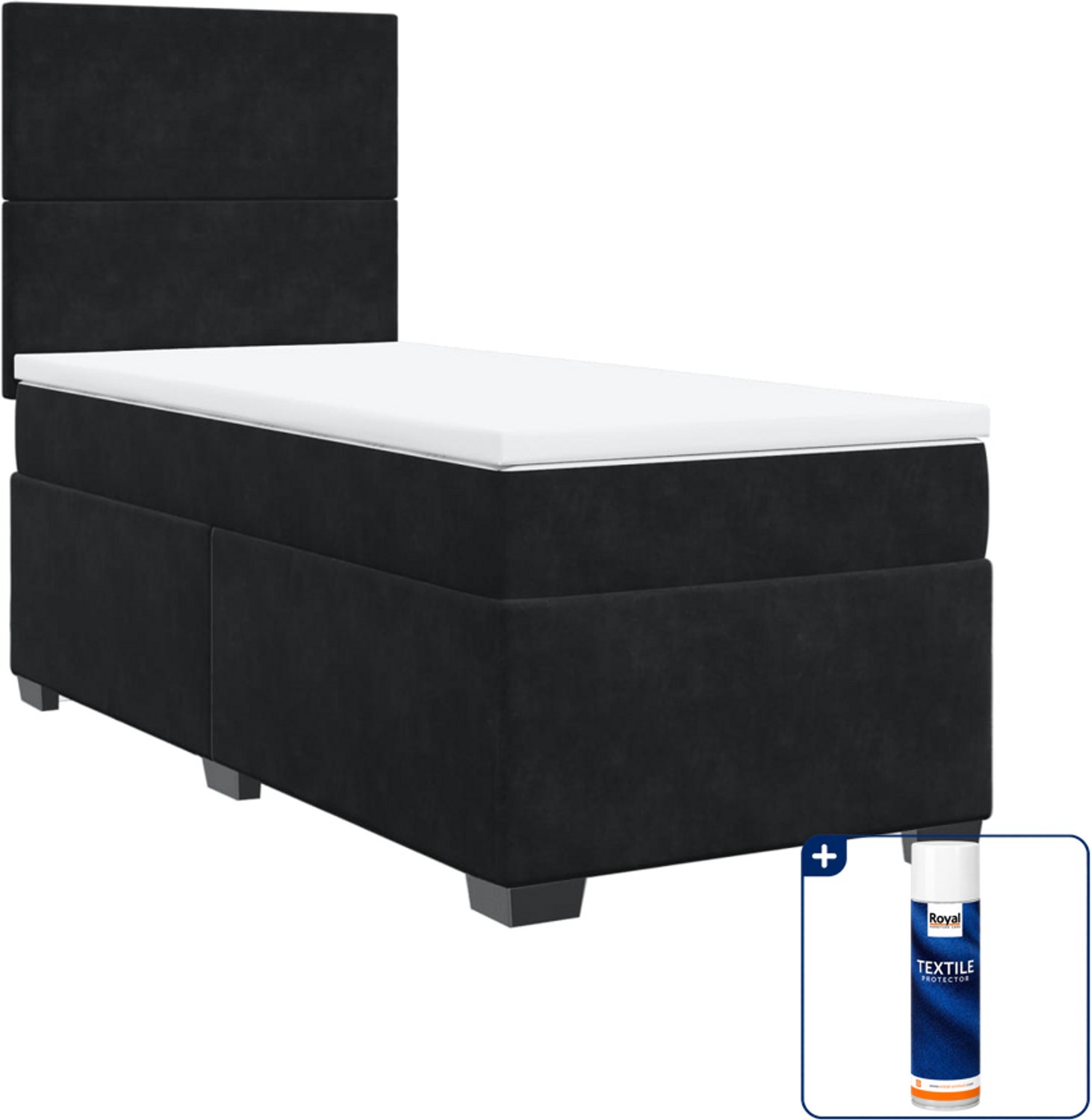 vidaXL boxspring met matras - 90 x 190 cm - fluweel - zwart - Inclusief textielbeschermer 500 ml