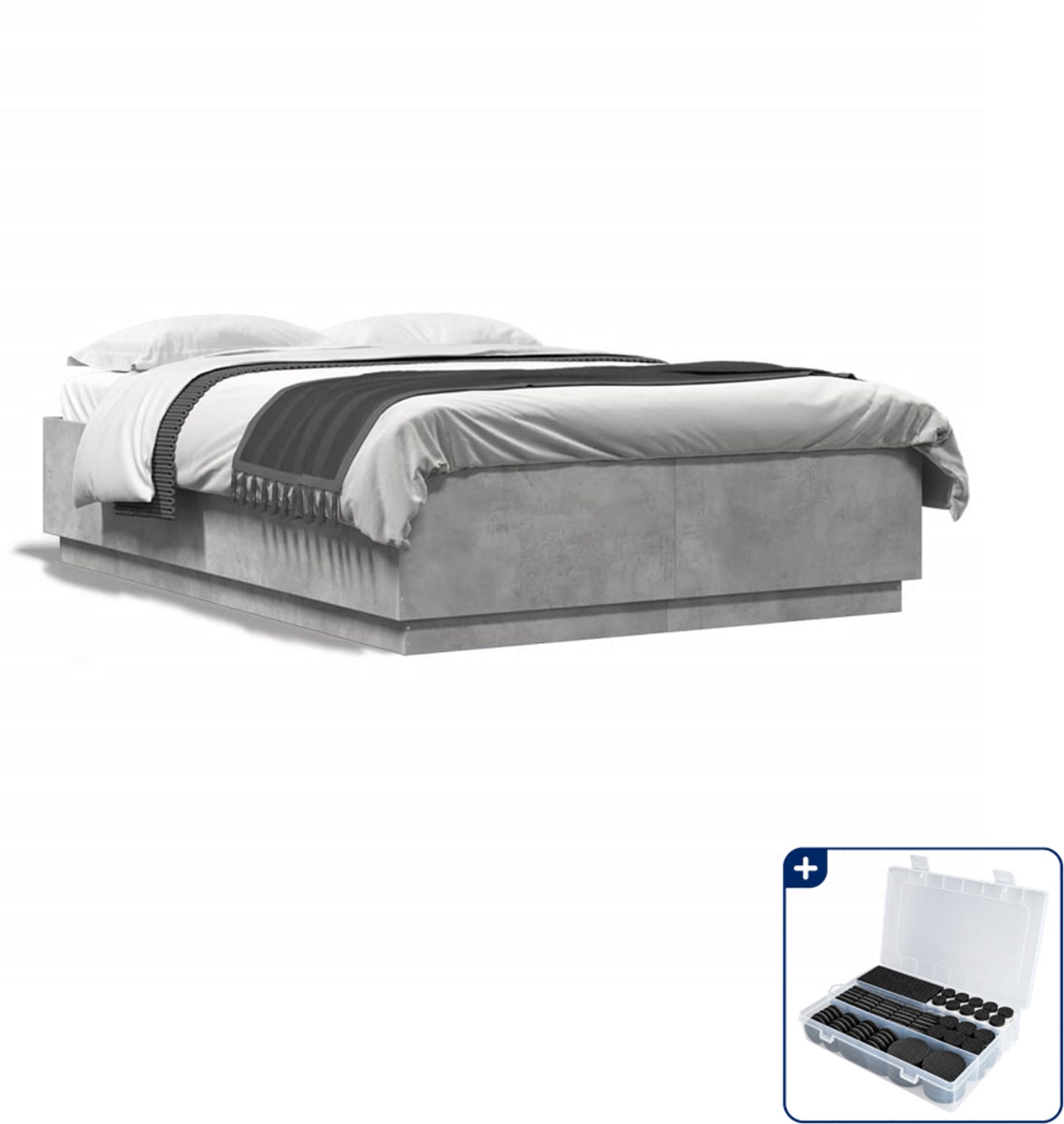 vidaXL bedframe - 120 x 200 cm - bewerkt hout - betongrijs - Inclusief antikrasvilt 177-delig