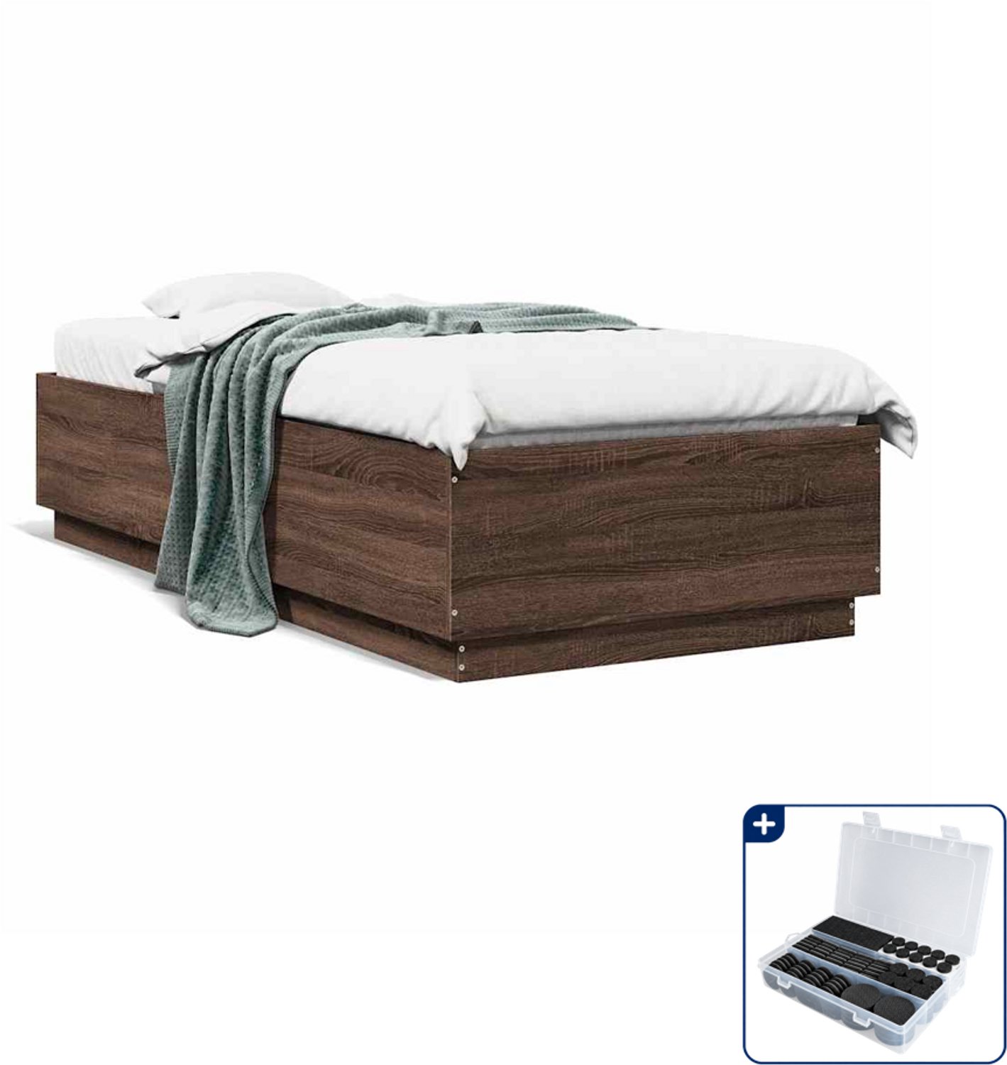 vidaXL bedframe - 100 x 200 cm - bewerkt hout - bruineiken - Inclusief antikrasvilt 177-delig Groen