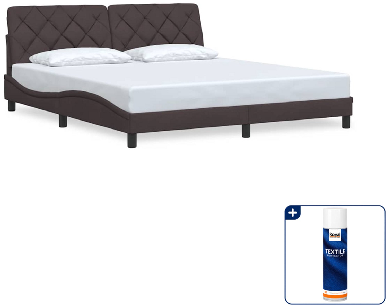 vidaXL bedframe - Kingsize - 180 x 200 cm - donkerbruin - Inclusief textielbeschermer 500 ml Wit