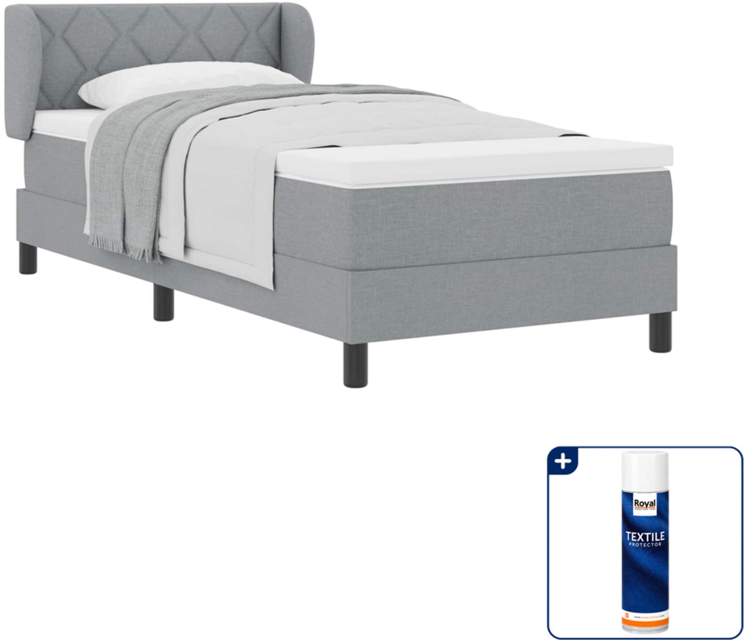 vidaXL boxspringbed - 90 x 190 cm - lichtgrijs - Inclusief textielbeschermer 500 ml