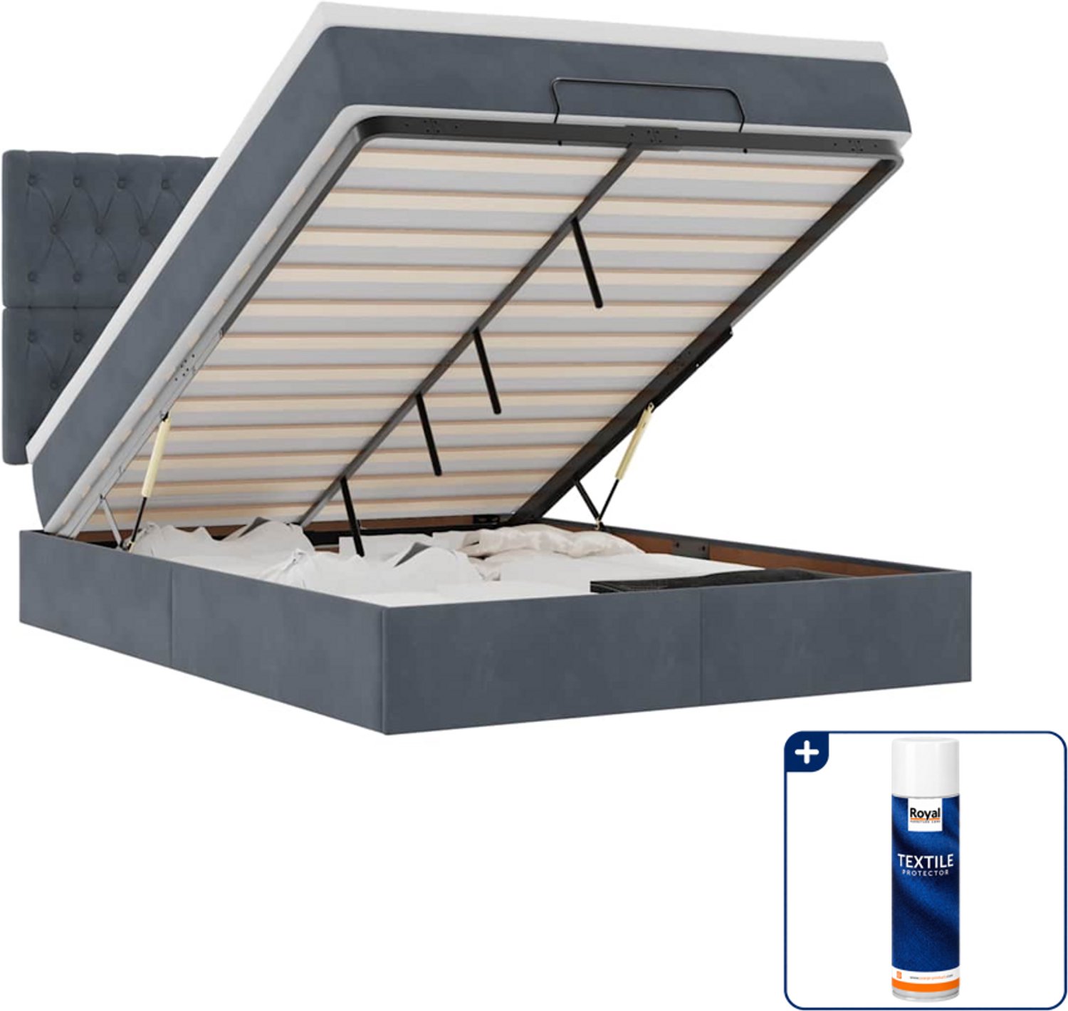 vidaXL ottoman bed - Small double - 140 x 200 cm - donkergrijs - Inclusief textielbeschermer 500 ml Zwart
