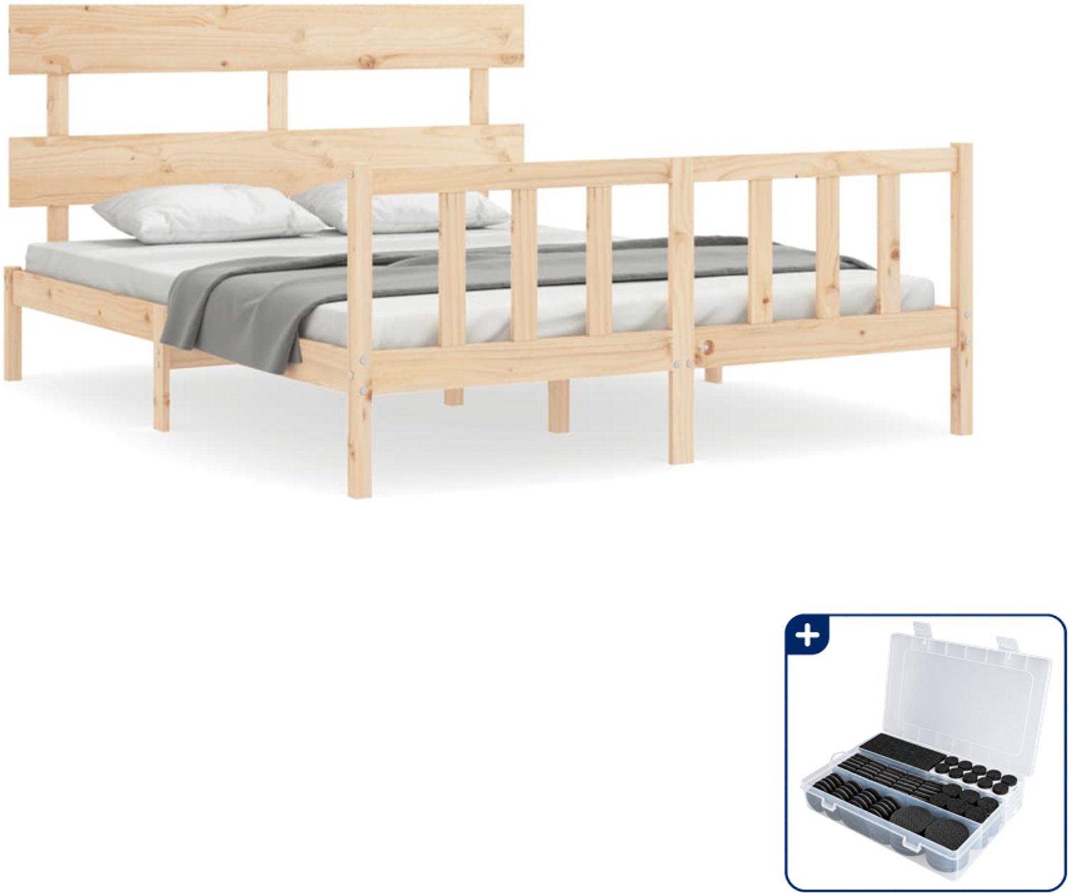 vidaXL bedframe - Queensize - 160 x 200 cm - massief grenenhout - Inclusief antikrasvilt 177-delig Bruin
