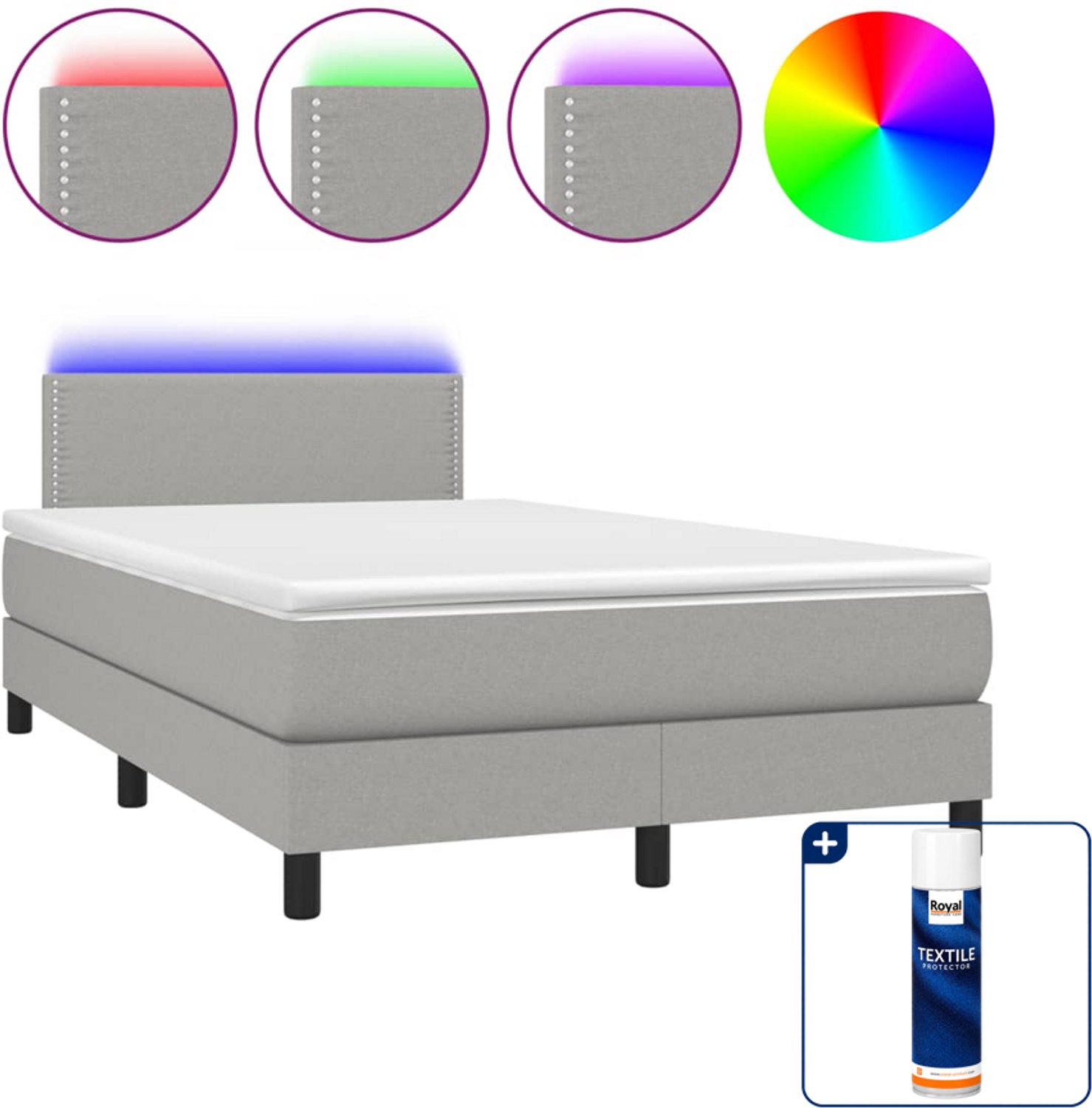 vidaXL boxspring met matras en led - 120 x 190 cm - lichtgrijs - Inclusief textielbeschermer 500 ml