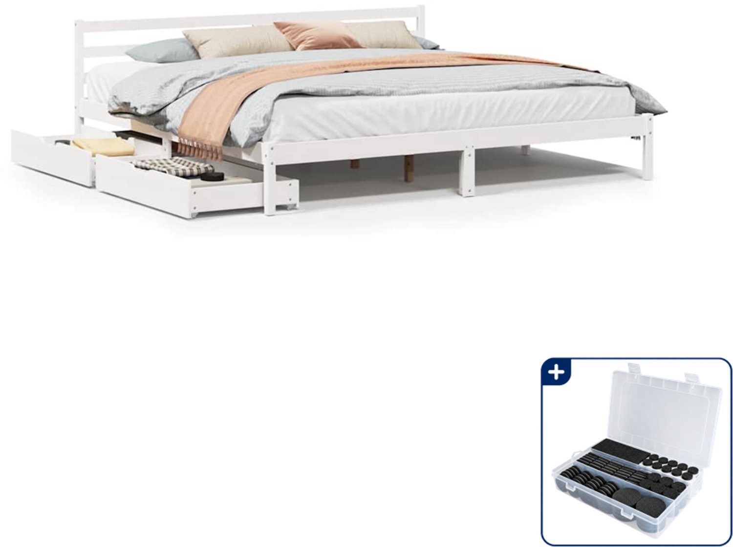 vidaXL bedframe - 200 x 200 cm - massief grenenhout - wit - Inclusief antikrasvilt 177-delig Bruin